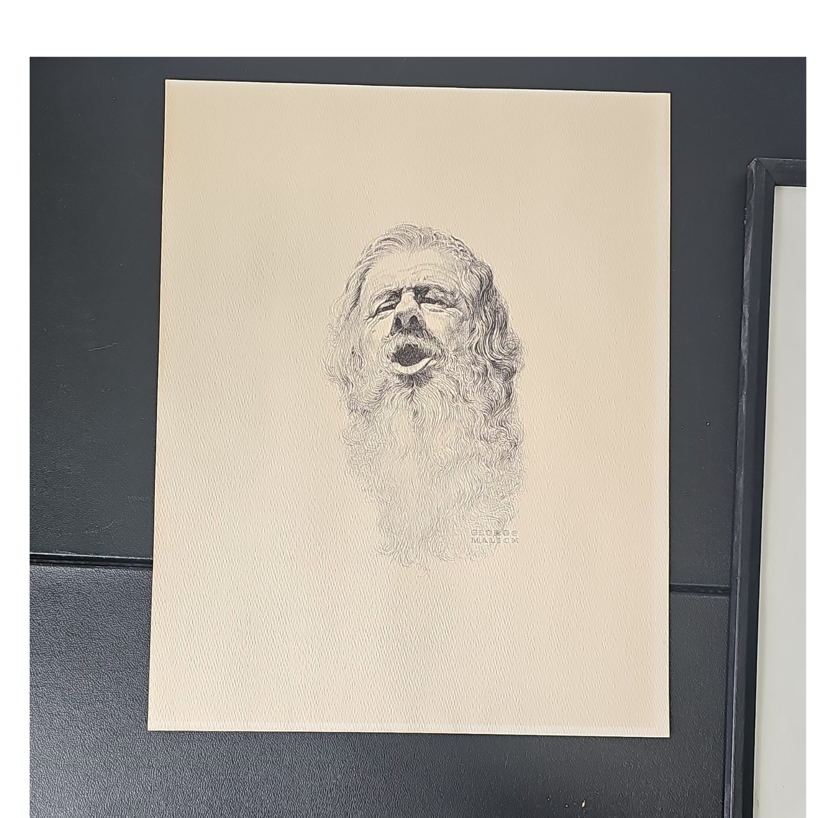 George Malick Signed Realism Portrait Drawing of Man on Paper, Unframed  11 x 14