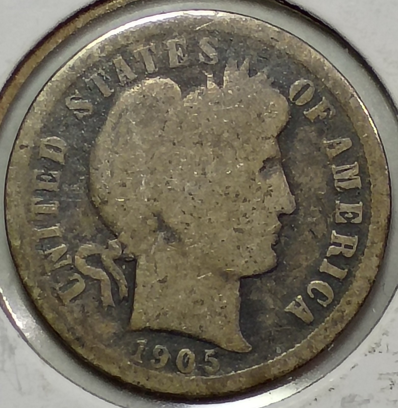 1905-P BARBER 90% SILVER DIME (Good Details)