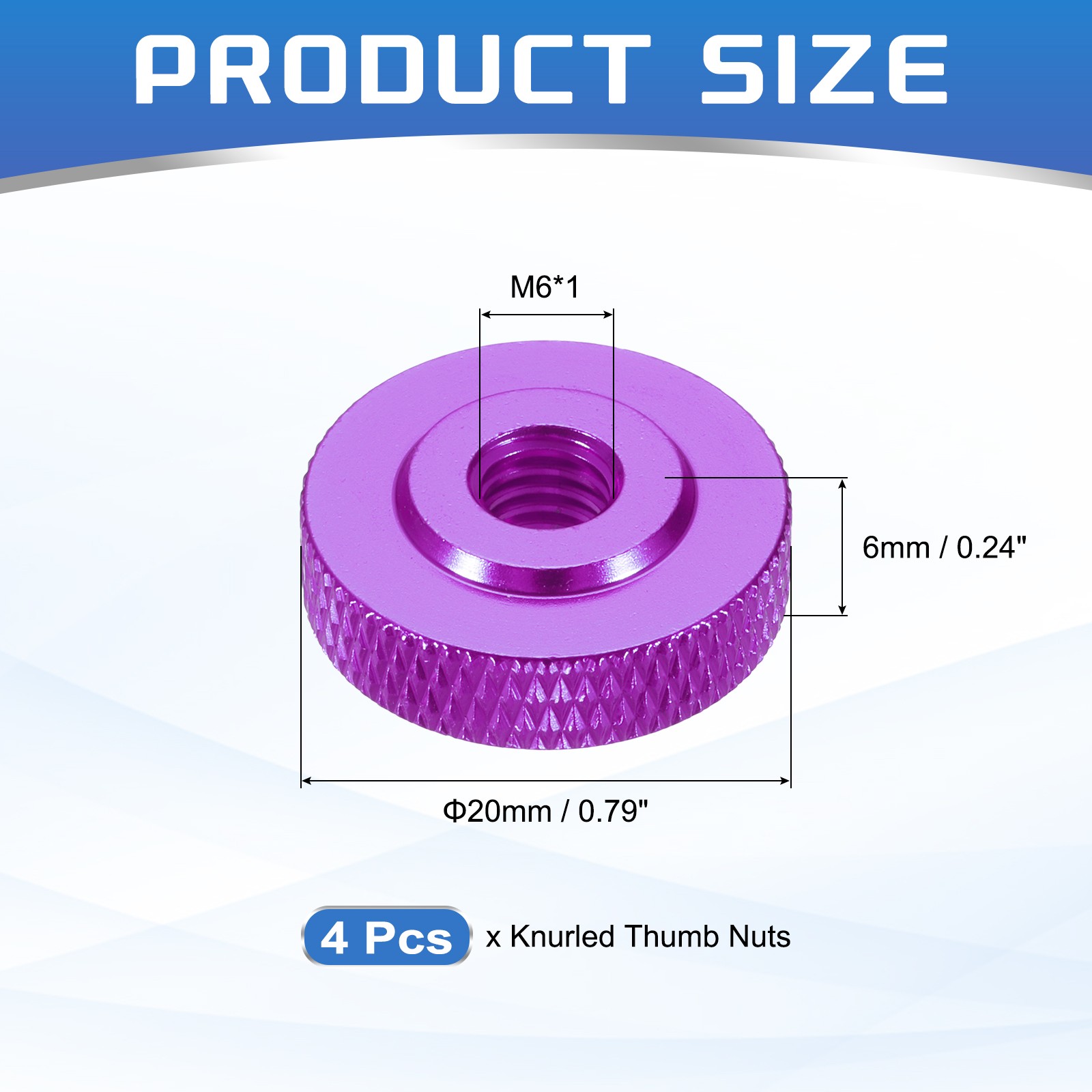 4Pcs M6x20mmx6mm Shoulder Knurled Thumb Nuts, Purple