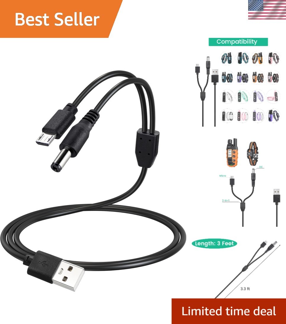 Bousnic Dog Training Collar Charger – 3.3ft Black PVC Charging Cord for All Dogs