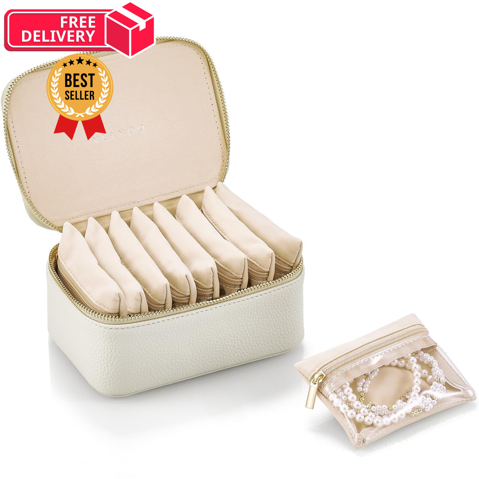 Vlando Gifts for Her,Travel Jewelry Case with 8 Velvet 8PCS-White