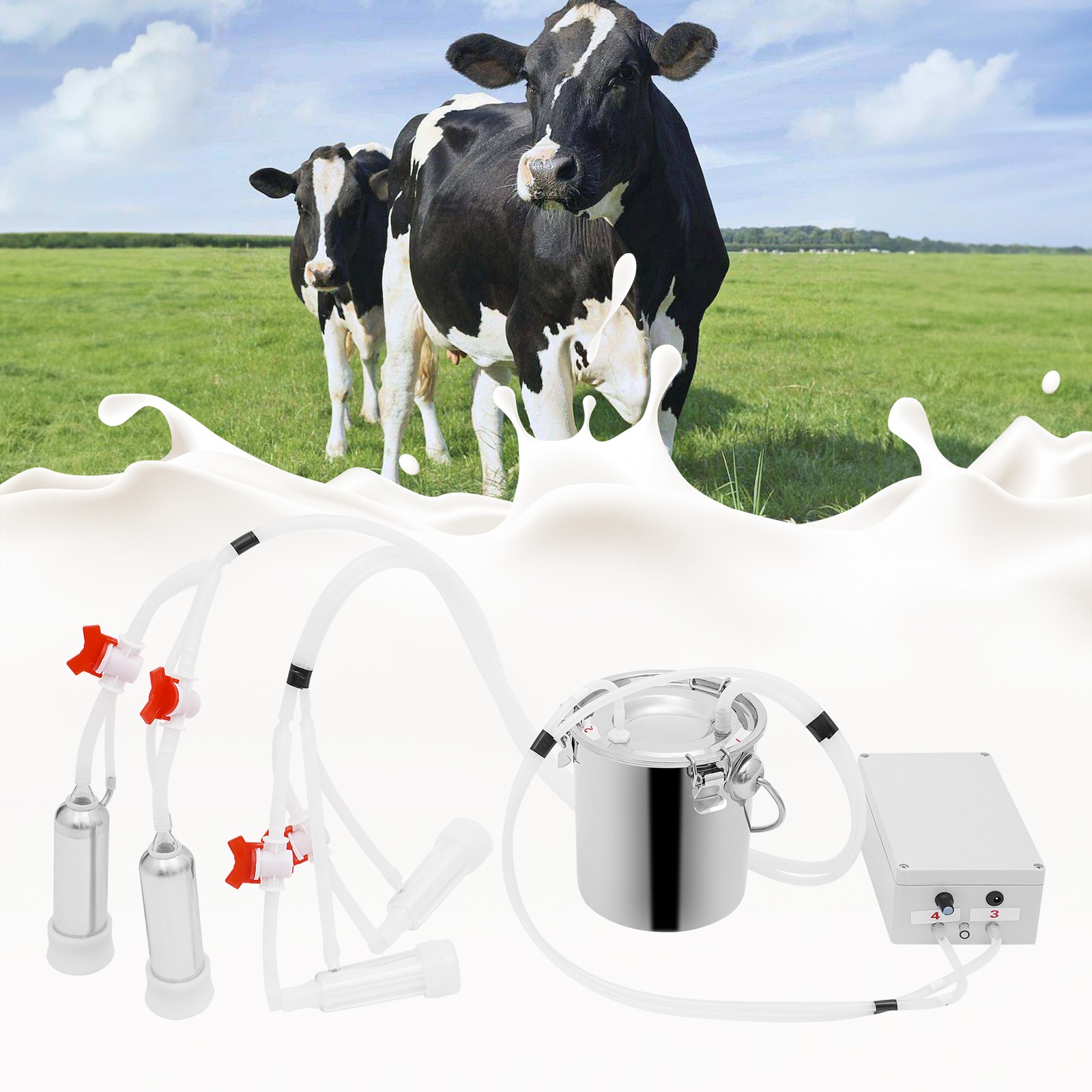 Electric Pulsation Cow Milking Machine, 3L Stainless Steel Bucket