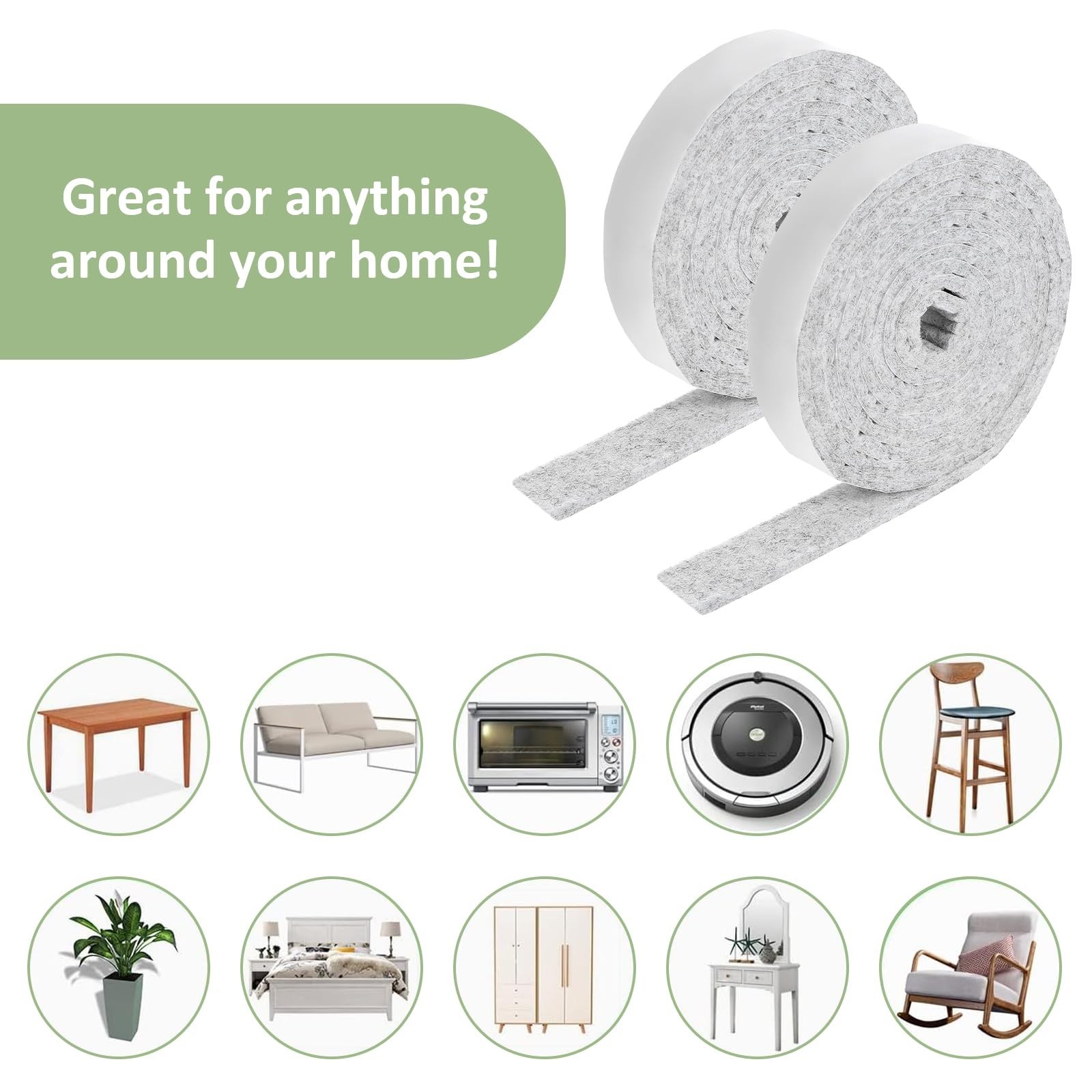 Non-Slip Felt Strips 2 Rolls Cuttable Adhesive Backing Felt Tape for DIY Project