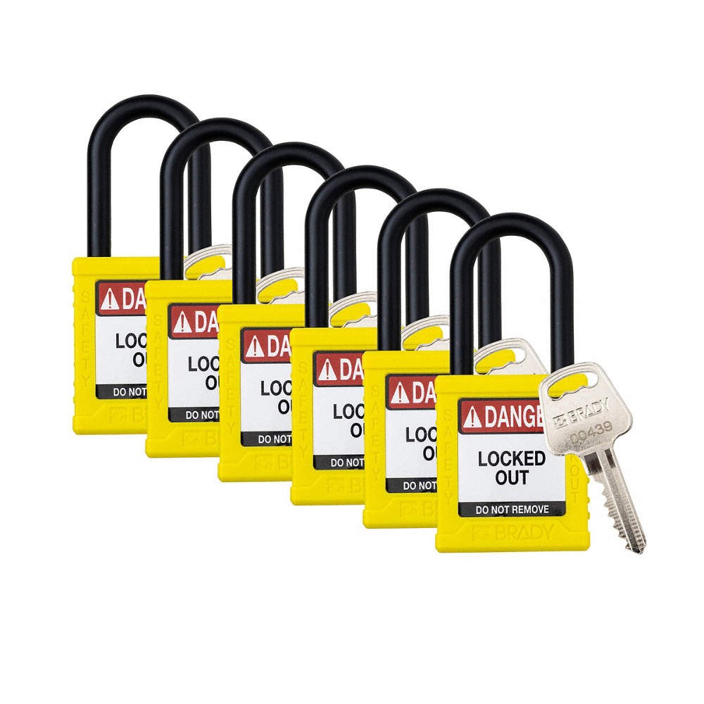 BRADY SDPL-YLW-38PL-KD6 Padlock,6 Pins,Yellow,PK6 793ED5