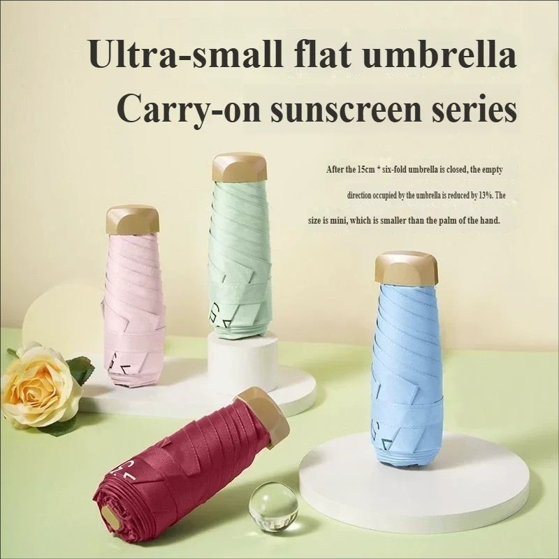 Mini Pocket Umbrella UV Protection Folding Sun Rain Parasol Travel Compact