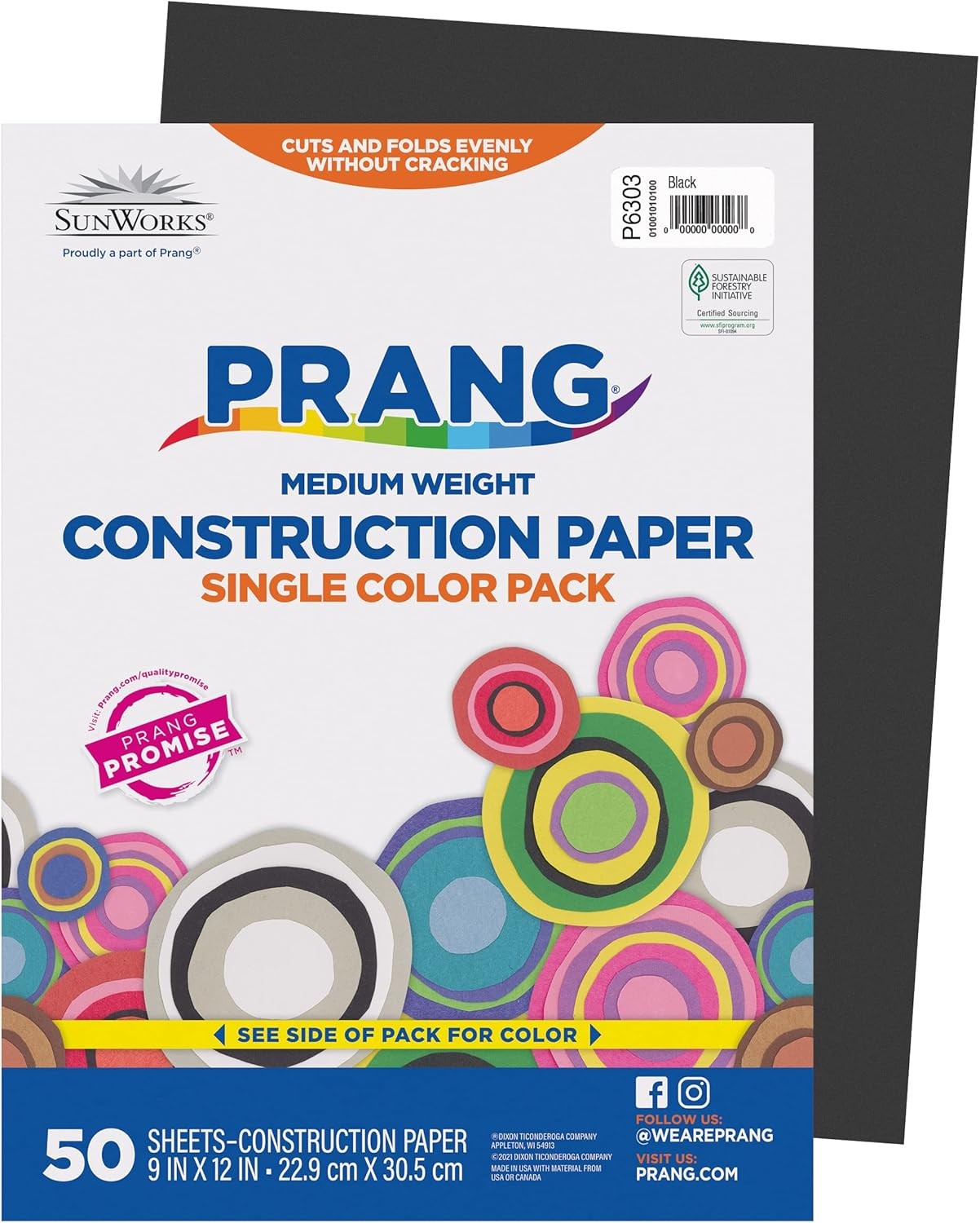 Prang (Formerly SunWorks) Construction Paper, Black, 9" x 12", 50 Sheets Black