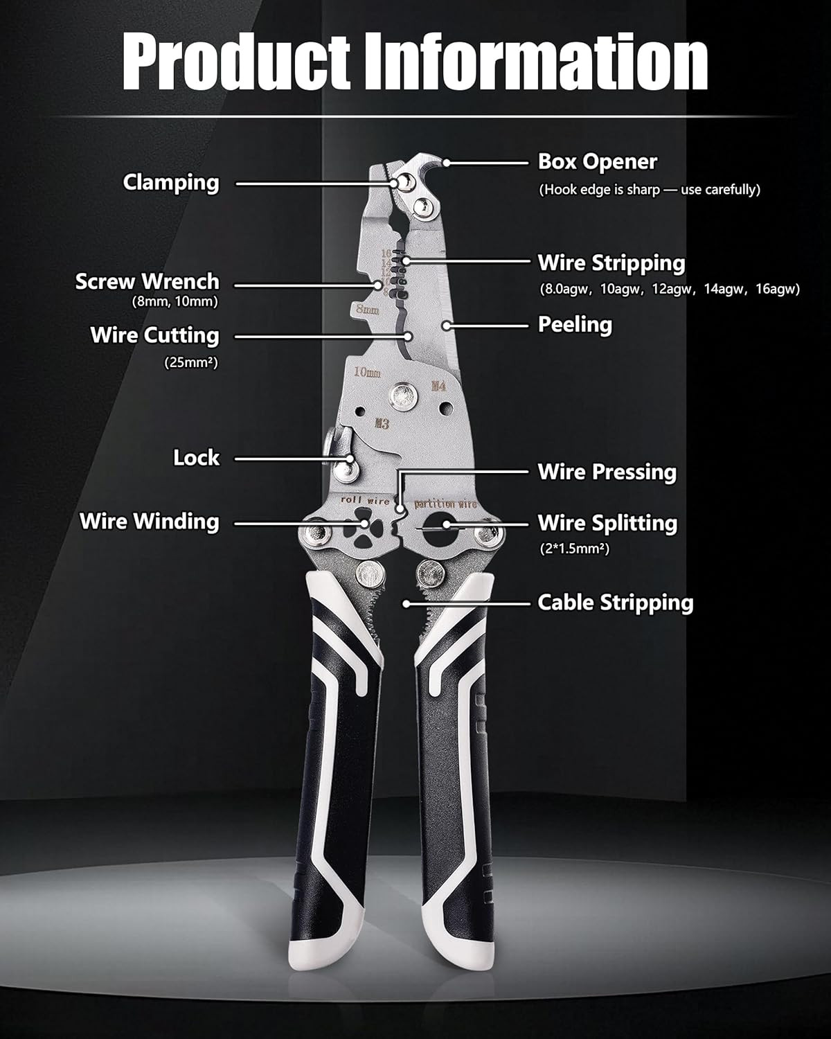 18 in 1 Foldable ?Ire Stripper Crimper, Multifunctional Folding Wire Stripping T