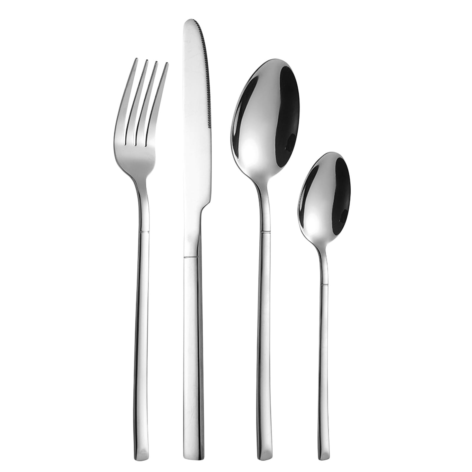 4 Piece Flatware Set - Stainless Steel Mirror Polished Silverware Kit Lightwe...
