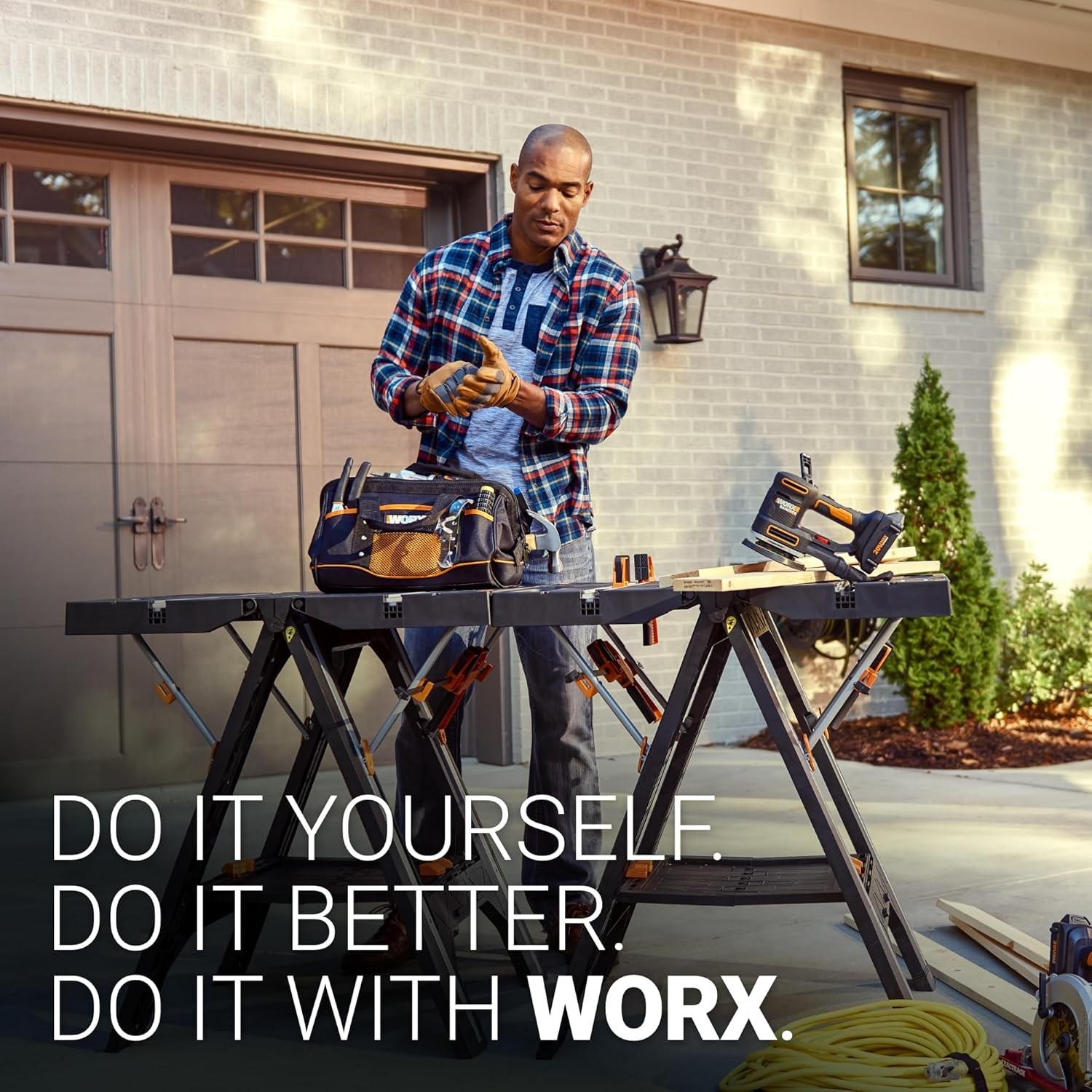 Worx Pegasus 2-in-1 Folding Work Table & Sawhorse, Easy Setup Portable Workbench