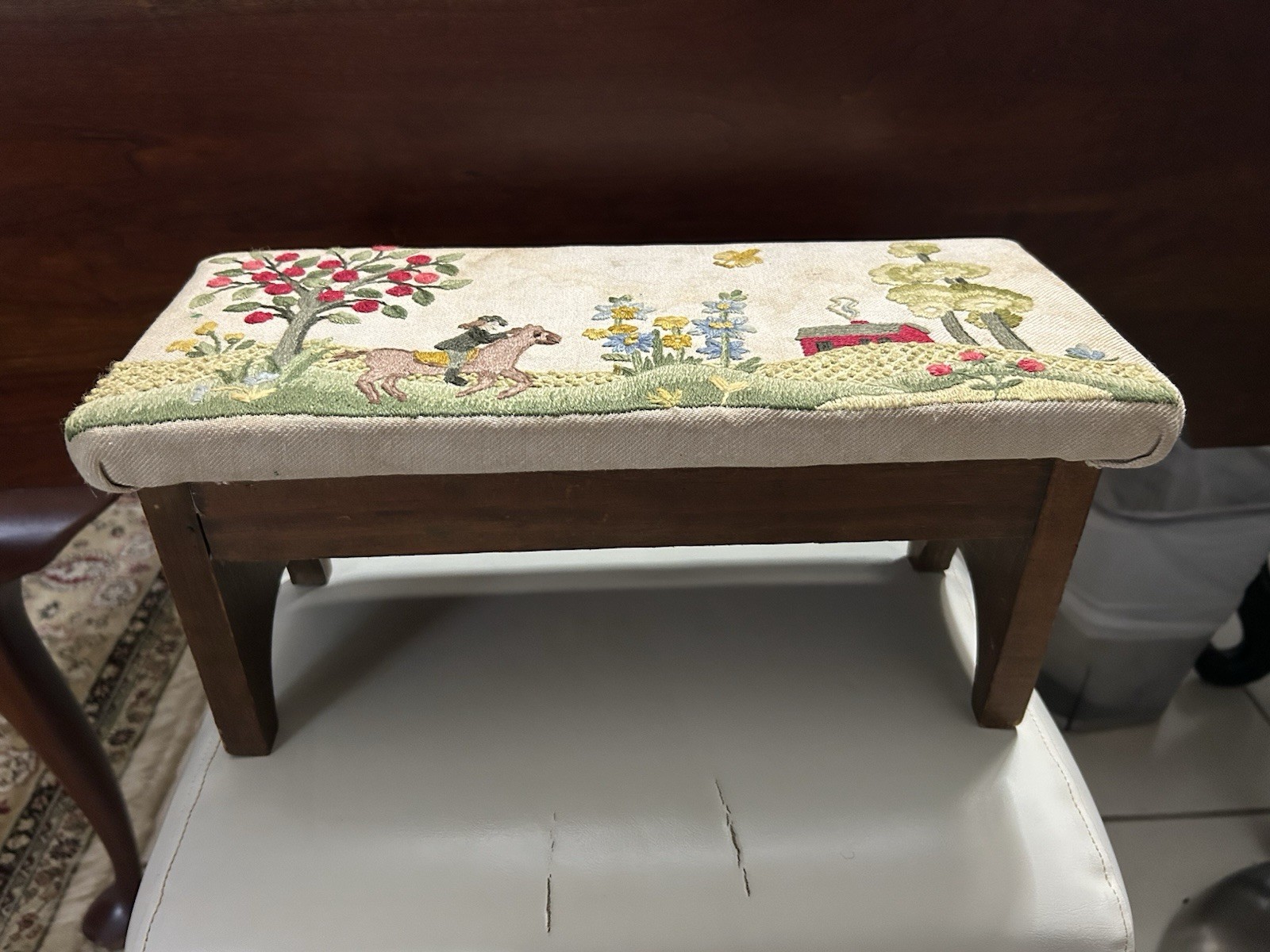 Vintage needlepoint footstool
