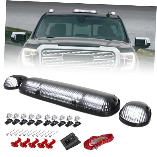 3 PCS Smoked Lens LED Cab Lights for Silverado/Sierra 1500 1500HD White Light