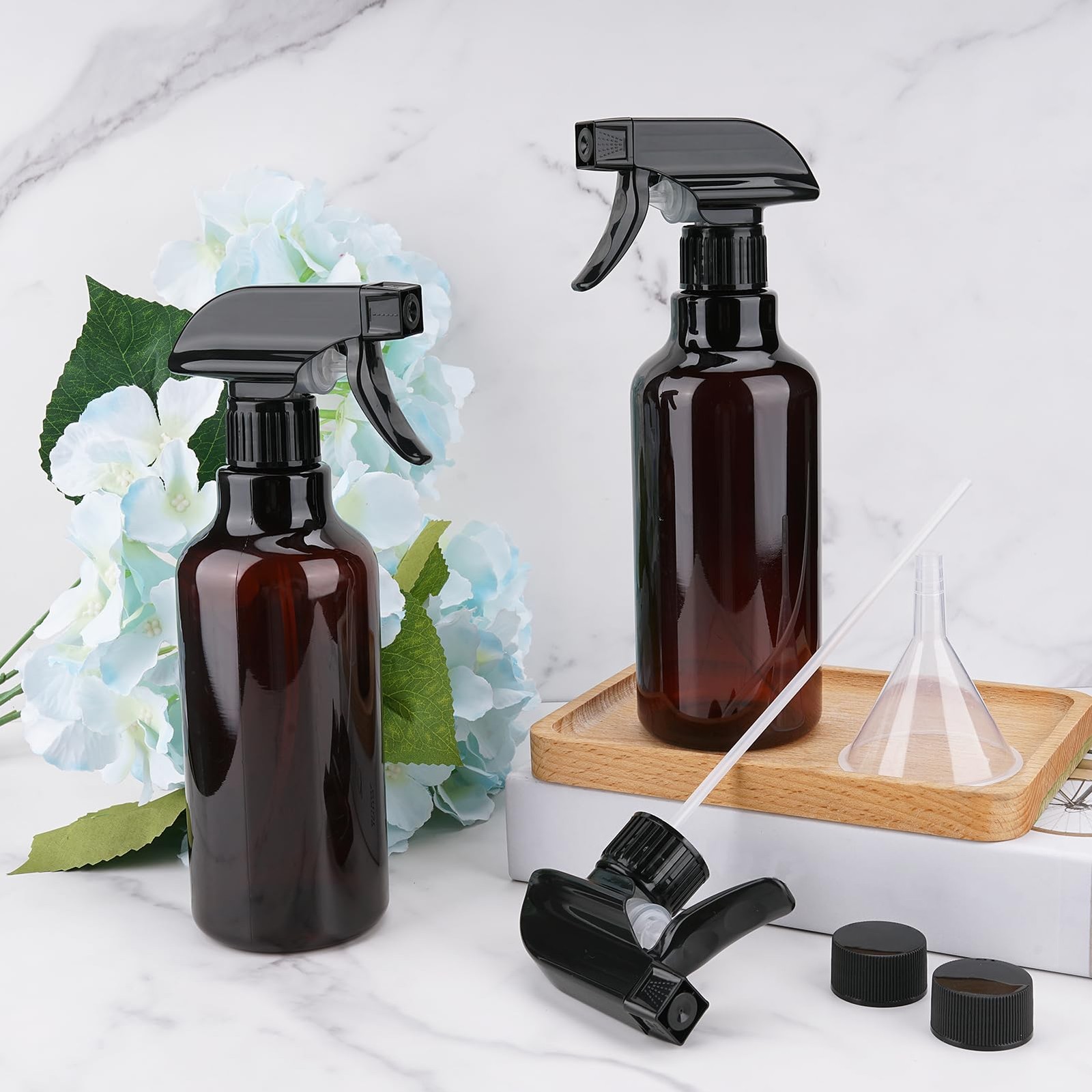 Hethyo Plastic Spray Bottles Empty Bottle 16.9oz/500ml 2 Pack Amber