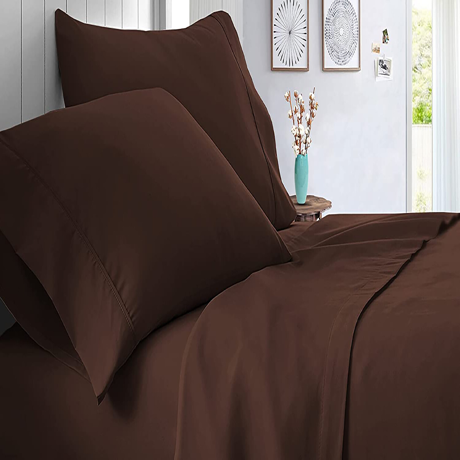 12/15/18/21 Inch Deep Pocket Sheets Organic Cotton Chocolate Solid Select Item