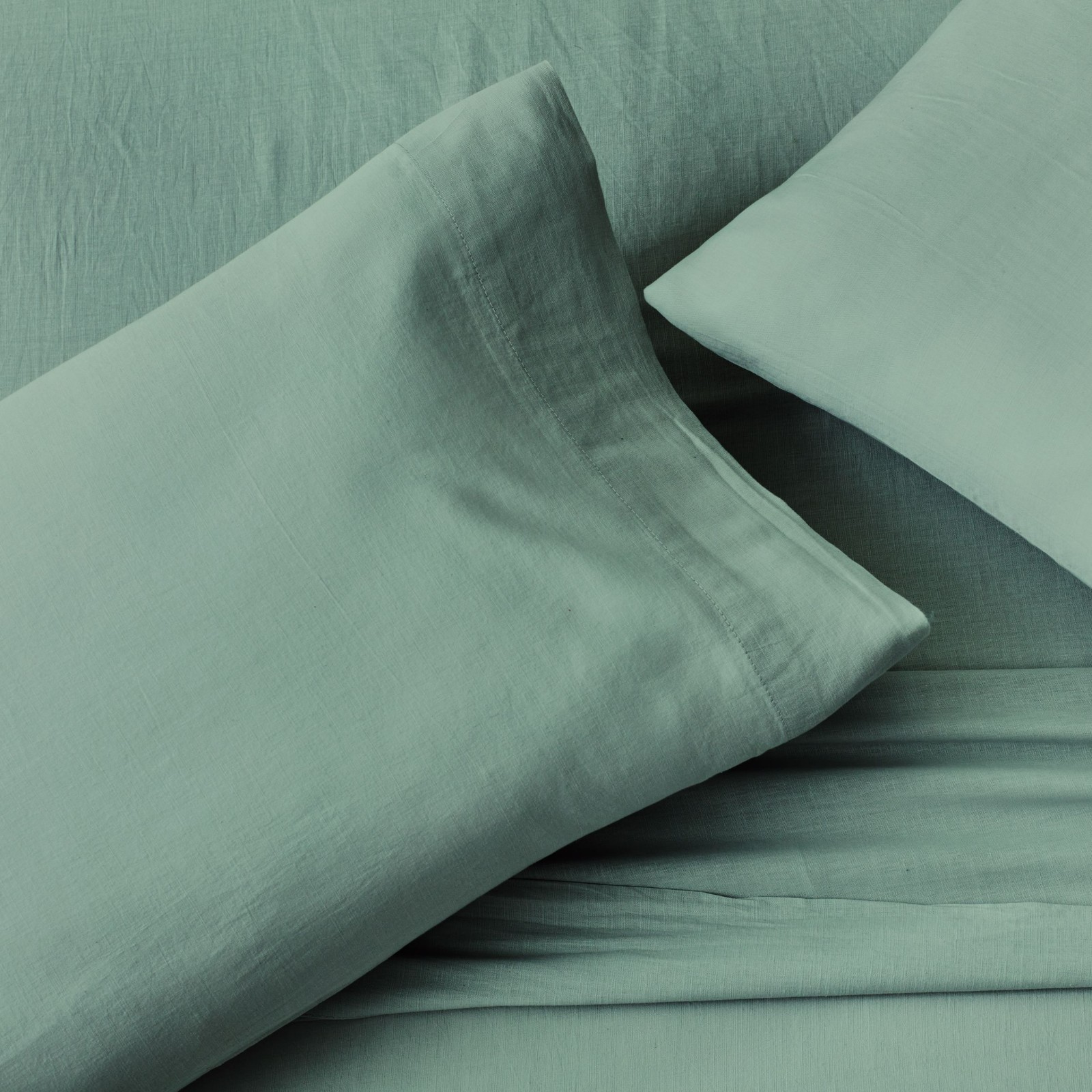 Malouf Linen Weave Cotton SPLIT King Sheet Set Sage Open Percale
