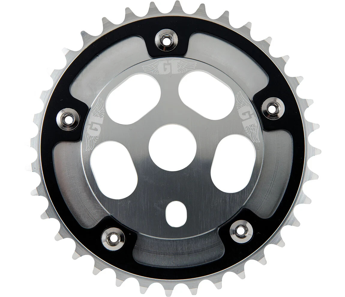New GT Power Disc & 36T Sprocket w/adapter Ring BMX Silver & Black / Wing