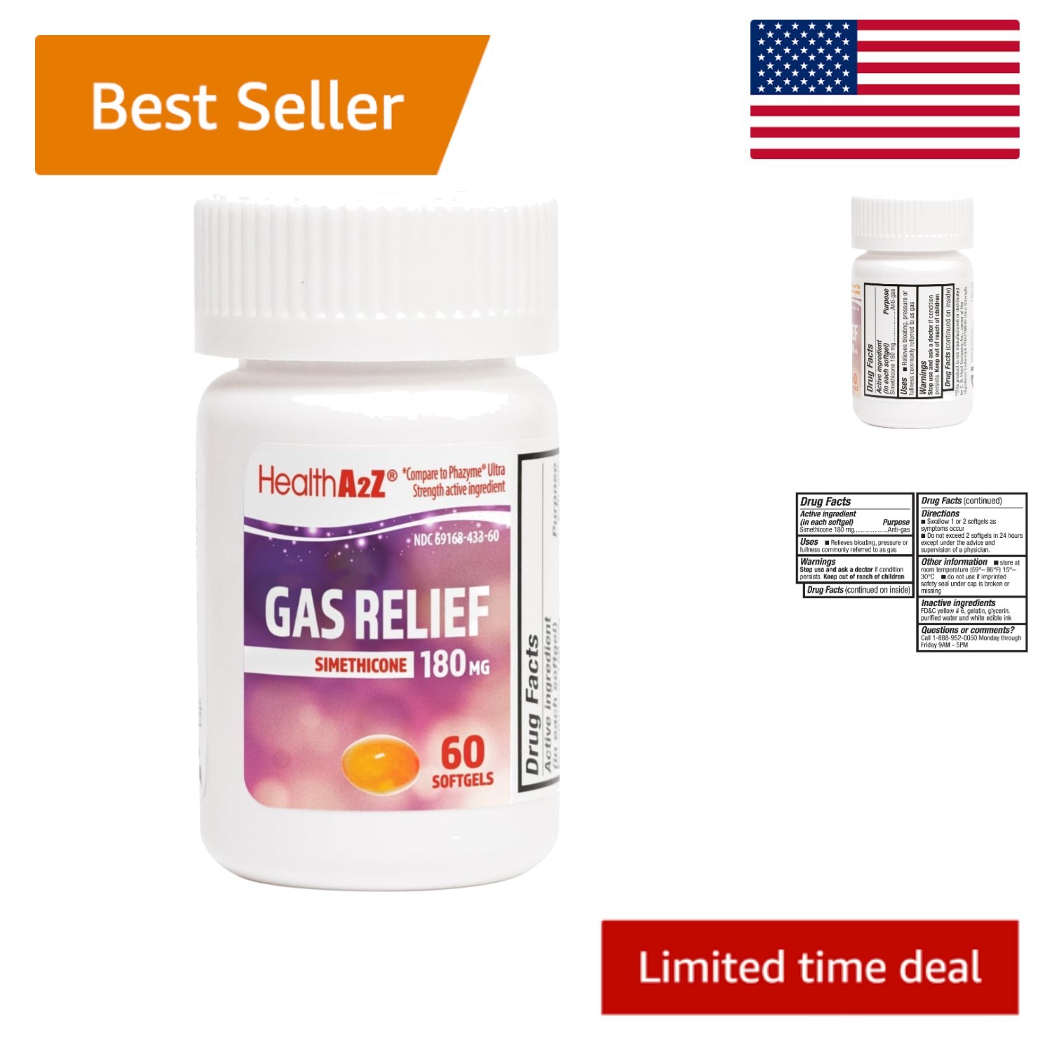 Gas Relief Simethicone 180mg Softgels | Effective Anti-Flatulence Solution