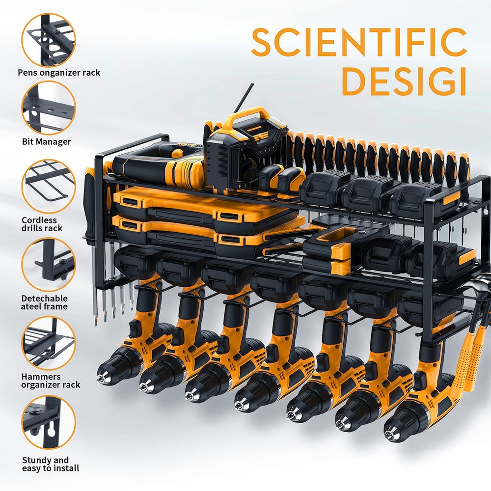 3 Layer Power Tool Organizer Wall Mounted Rack for Cordless Drill Storage Shelf