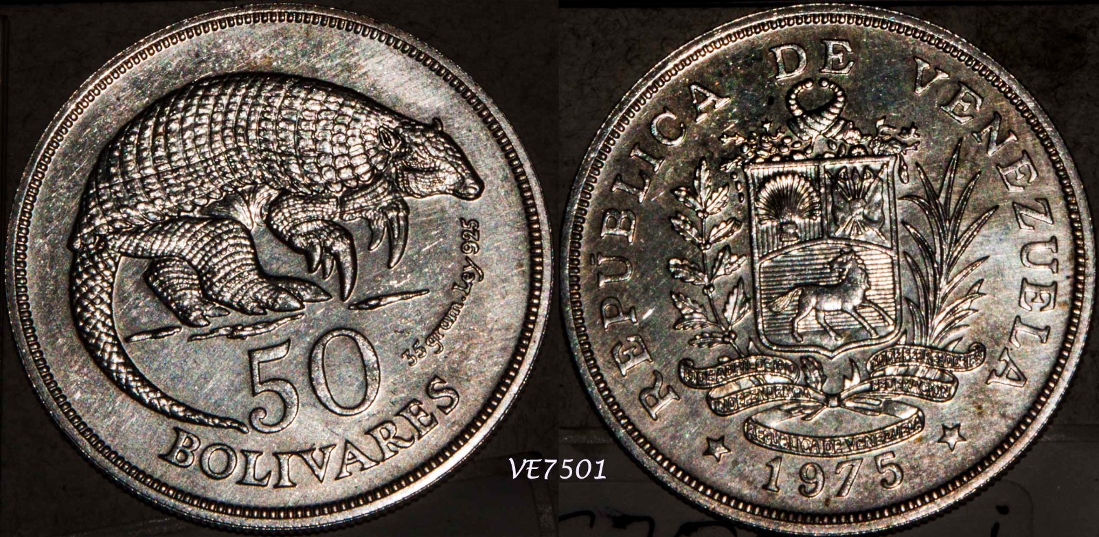 Venezuela Armadillo50Bolivares Over 1OZ Pure Silver Coin35Gr925Armadillo Bullion