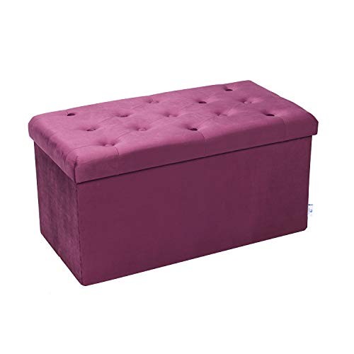 B FSOBEIIALAO Folding Storage Ottoman, Long Shoes Bench, Velvet Large Purple