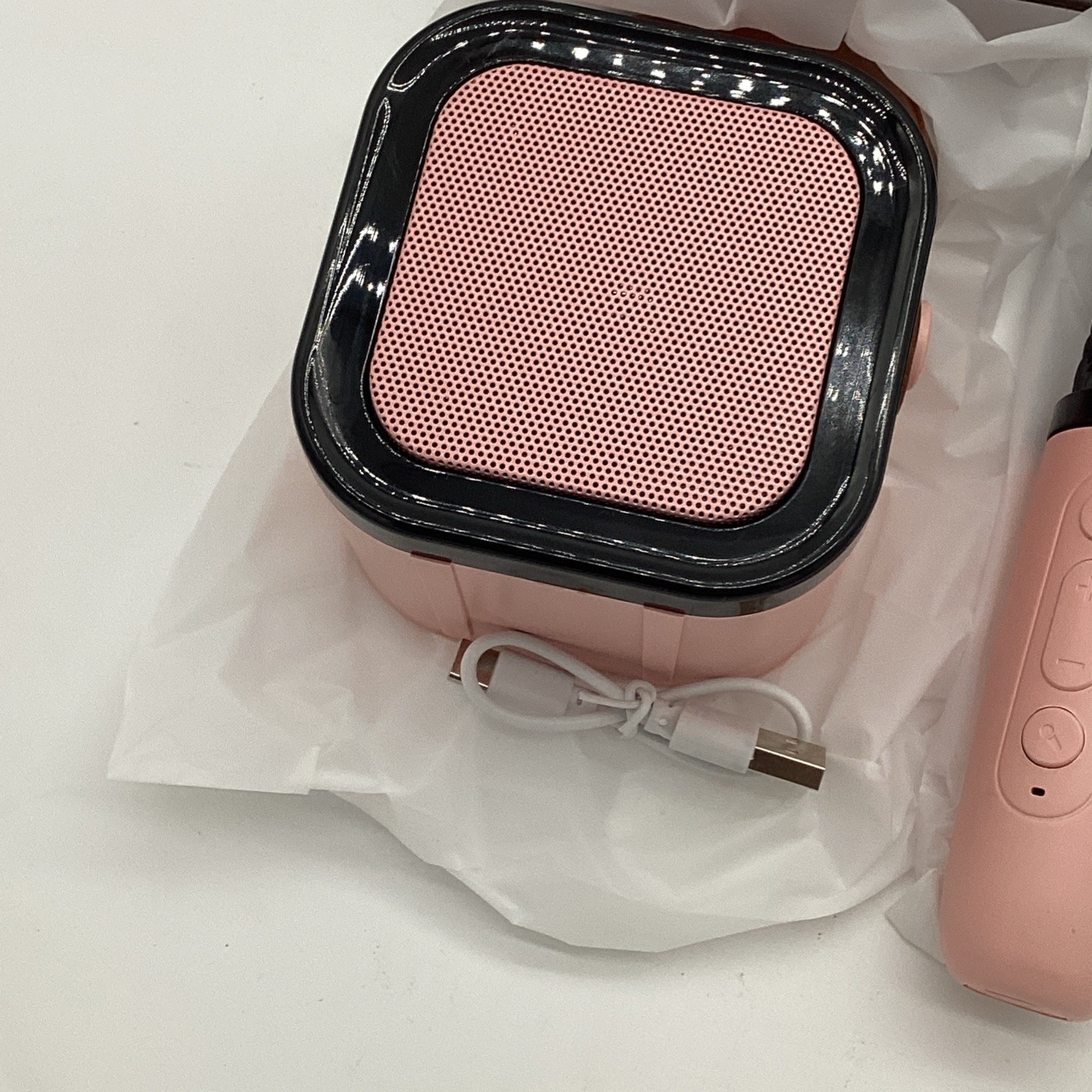 Mini Karaoke Machine Pink Portable Sound System Bluetooth Speaker & Microphone