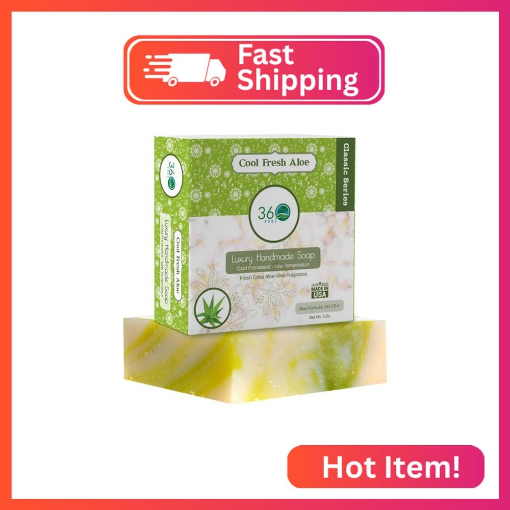 360Feel Cool Fresh Aloe Soap - Made in The USA - Castile Handmade, All-Natural C