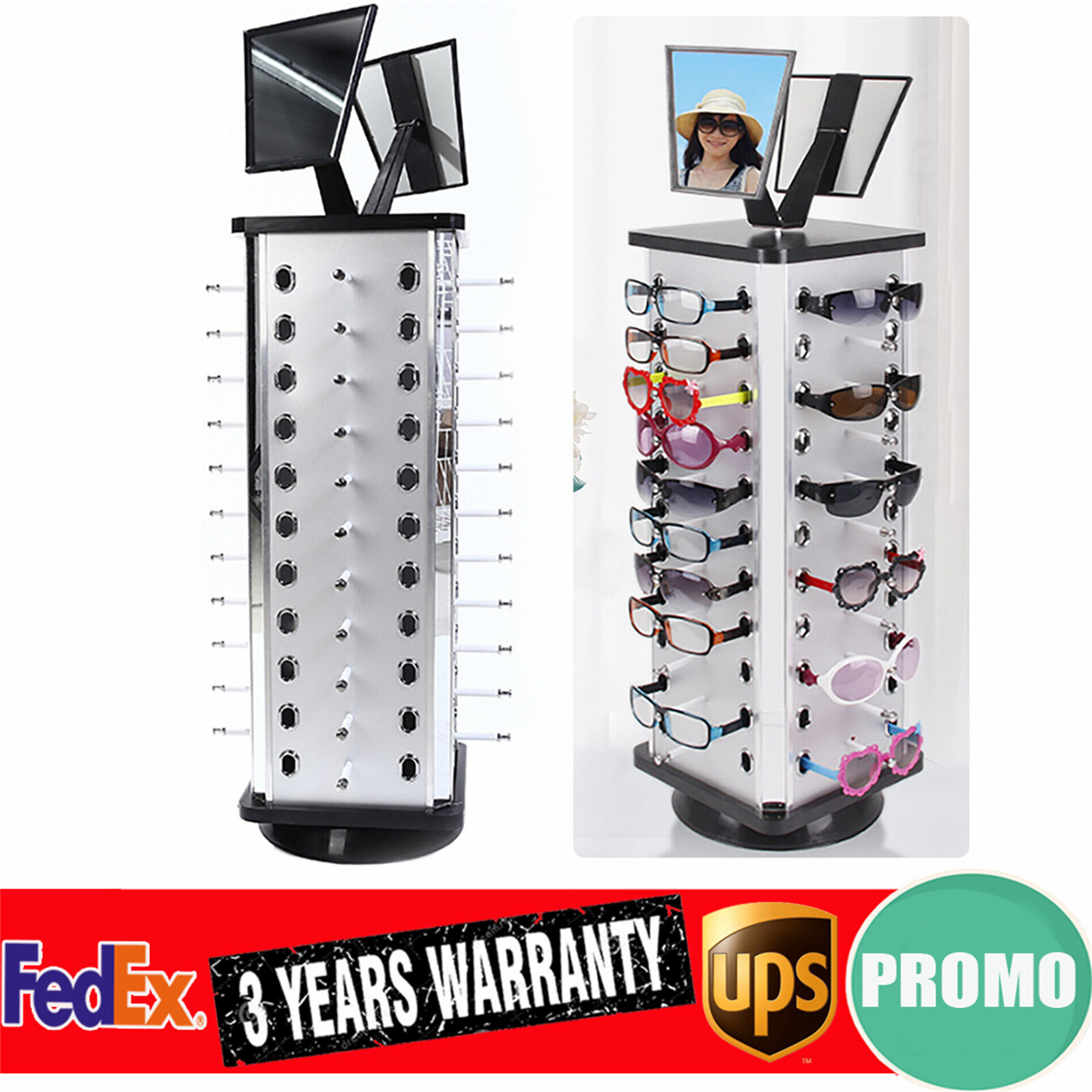 Glasses Rack Holder Sunglasses Display Stand Organizer 360° Rotating 44 Pairs US