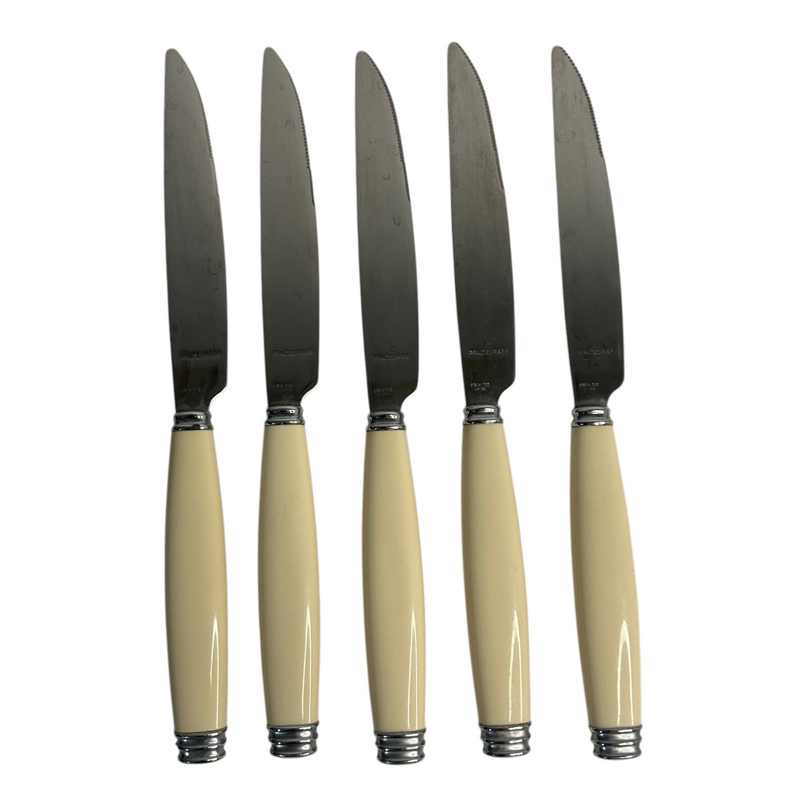 (5) Pfaltzgraff Tabletones White Ivory Stainless Steel Dinner Knives MCM
