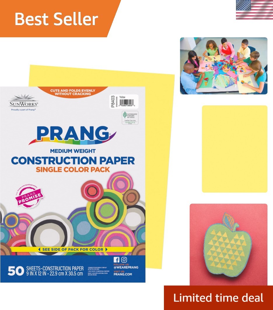 High-Quality Yellow Construction Paper, 9" x 12", 50 Sheets for Creative Kids