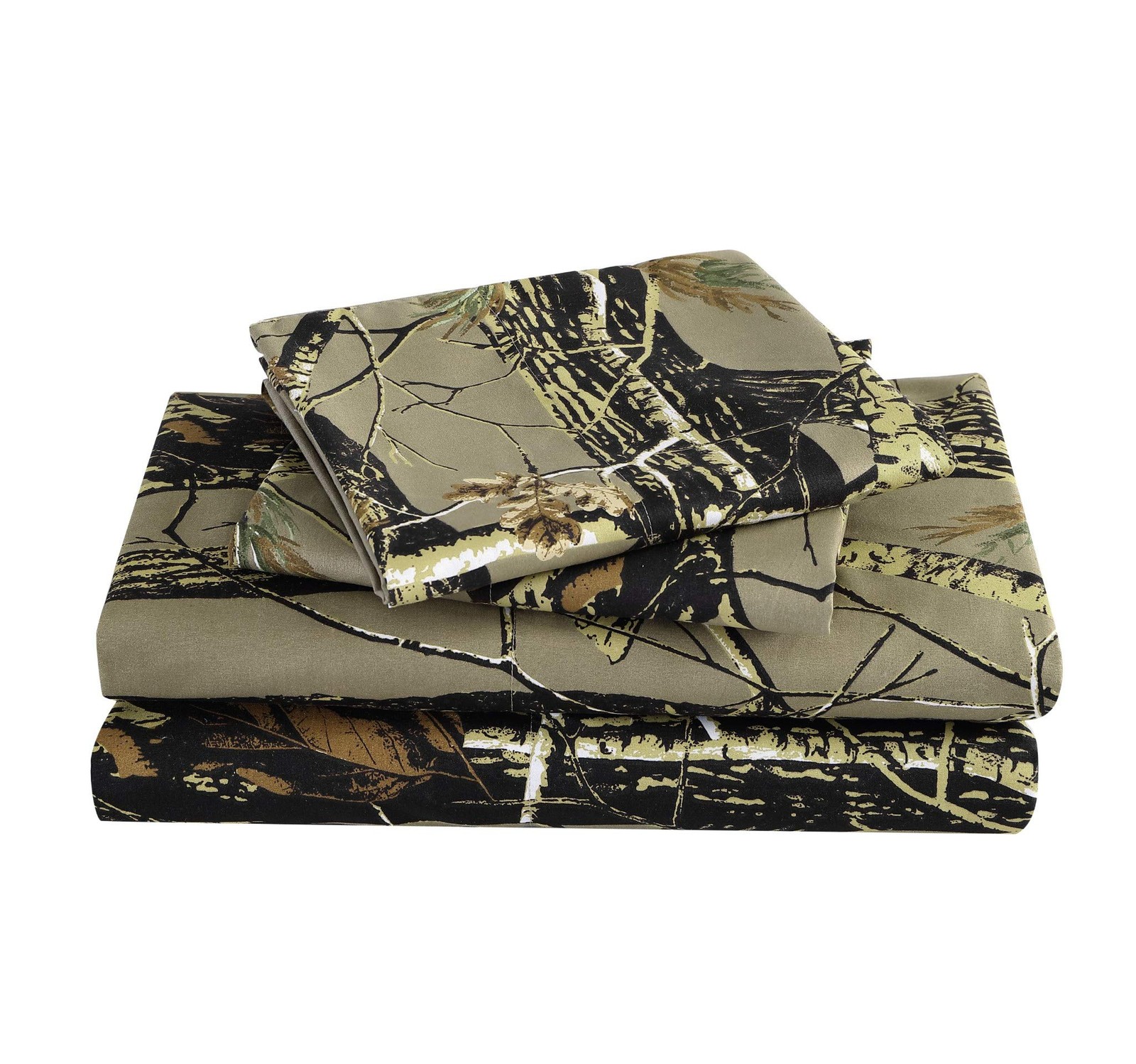 Salem 4-Piece Cabin Lodge Forest Woods Set - Nature Camo Tree Leaves Printed ...