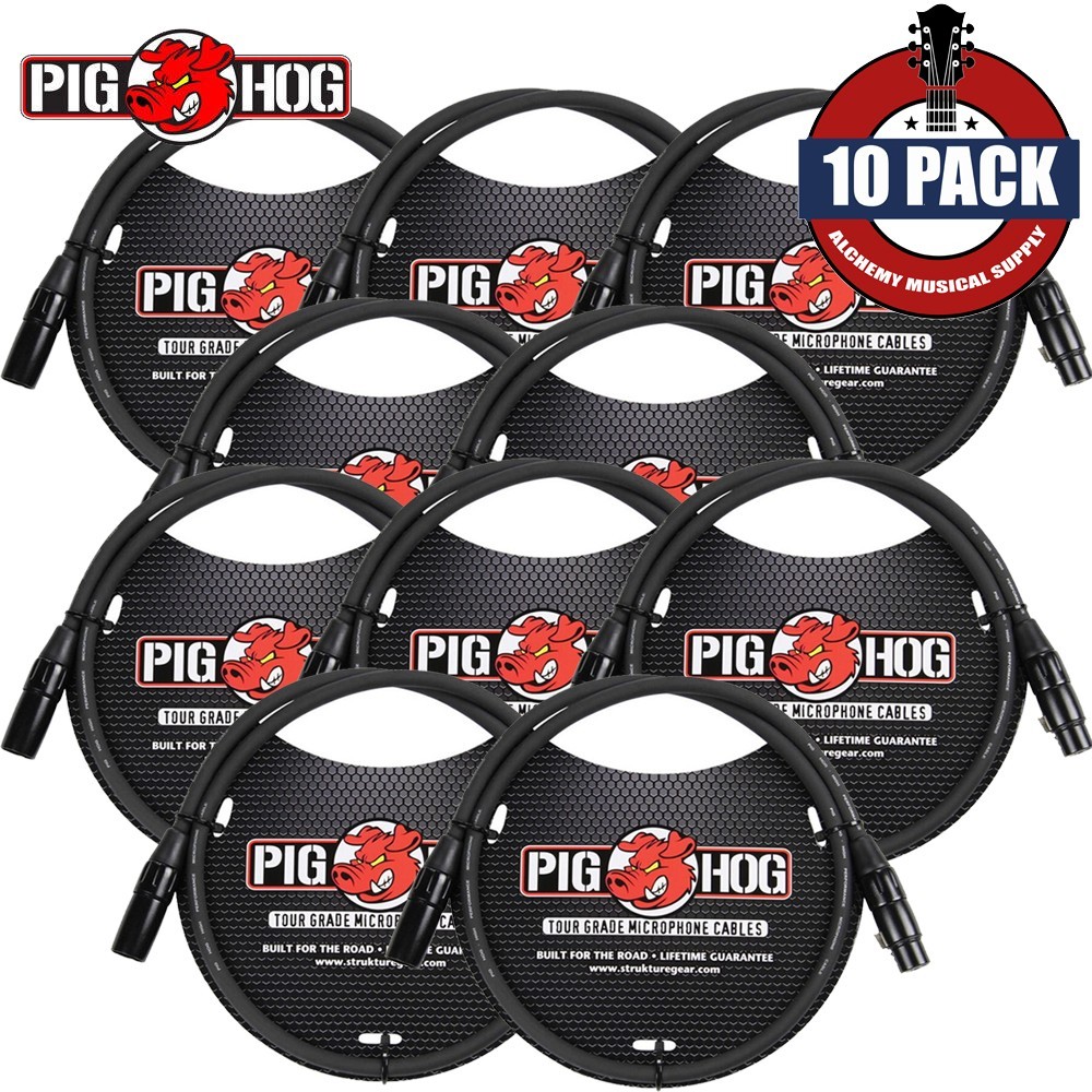 10-PACK Pig Hog 6FT XLR M to XLR F 8mm Tour Grade Shielded Microphone Cable