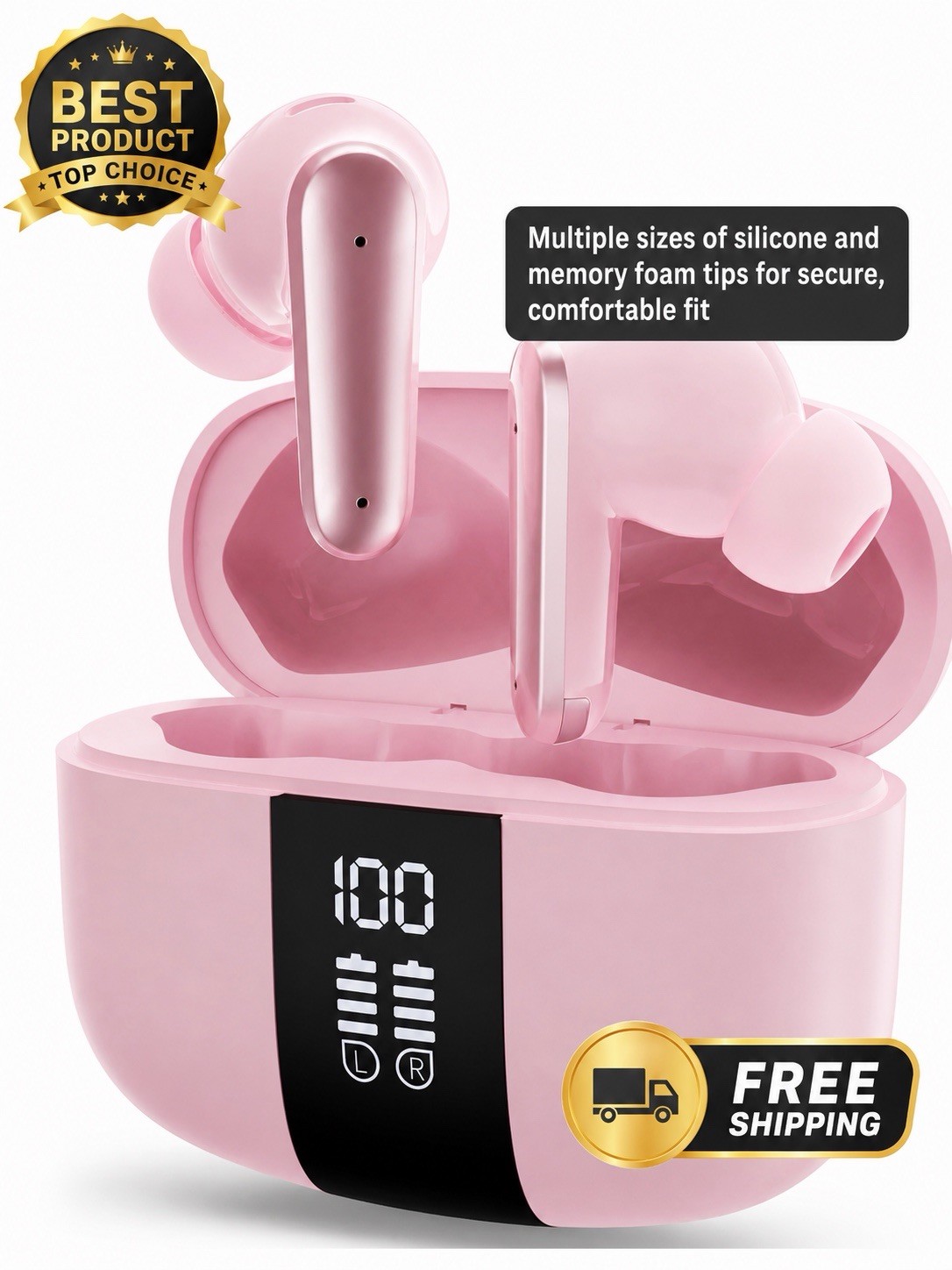 Wireless Bluetooth 5.4 Earbuds Headphones For iPhone Samsung Galaxy Android Pink
