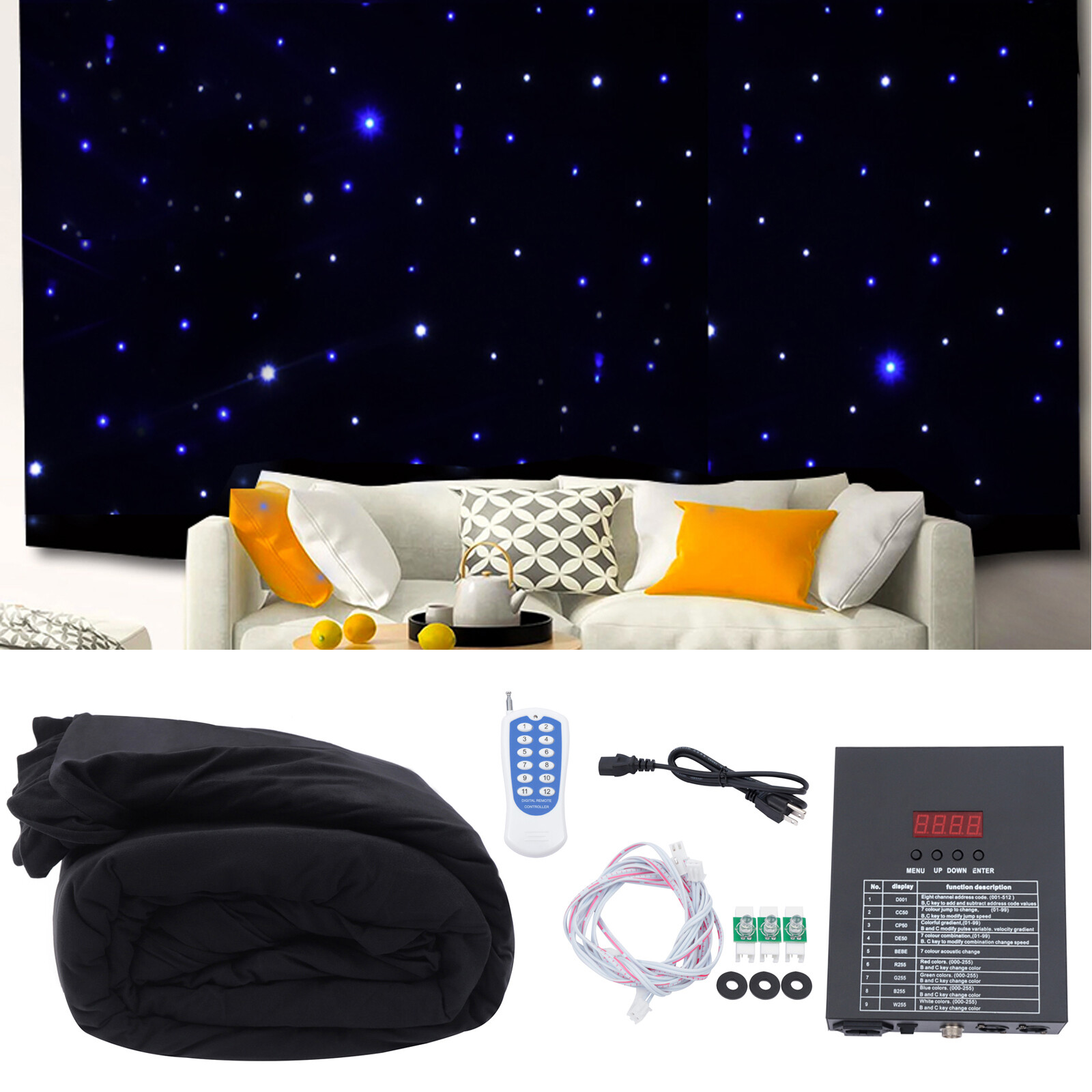 White & Blue Stage Lighting LED Star Backdrop Wedding Party Retardant Curtain