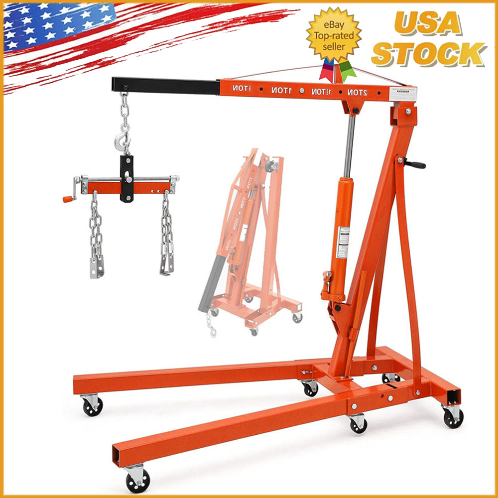 2 Ton Engine Hoist Folding Cherry Picker Crane Hoist Lift with Lever & 6 Casters
