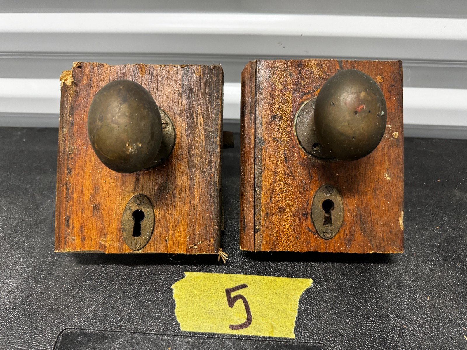 Vintage Lot of 2 Mounted Brass Complete Door Knob Set - No Key