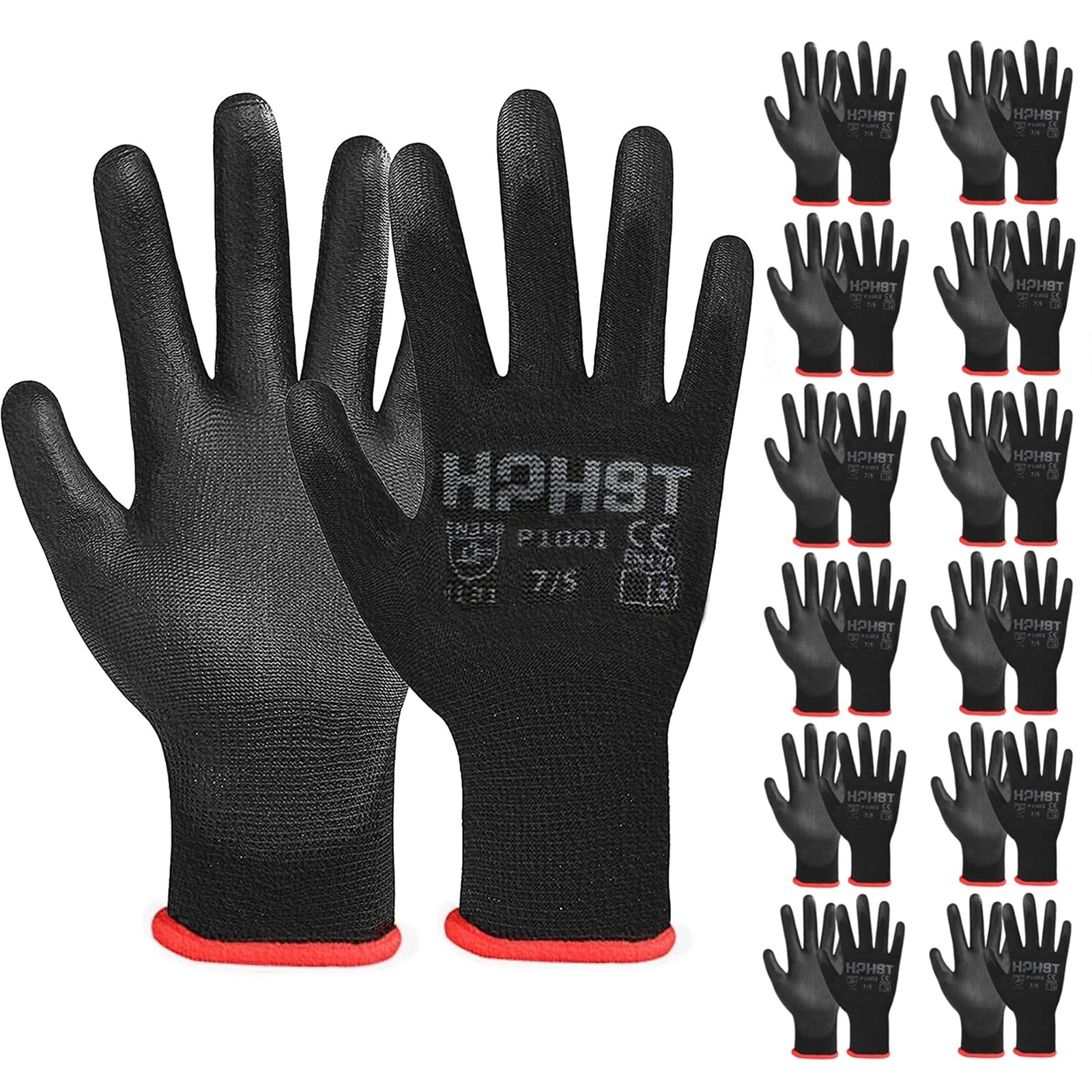 PU Coated Safety Work Gloves, 12 Pairs Work Gloves Mechanic Working Seamless ...