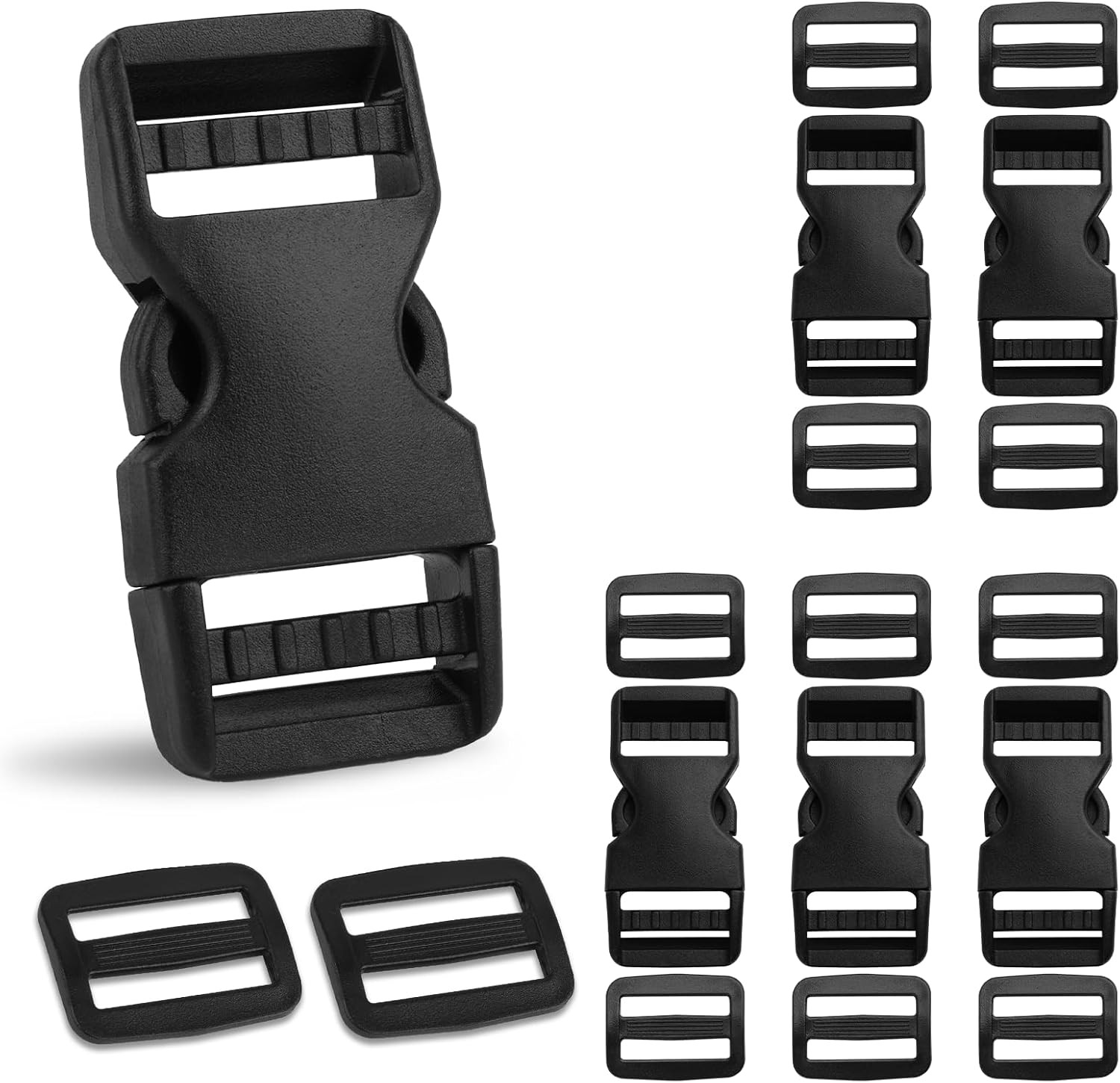 12PCS 1 Inch Side Release Buckles Strap Clips Heavy Duty Adjustable Black