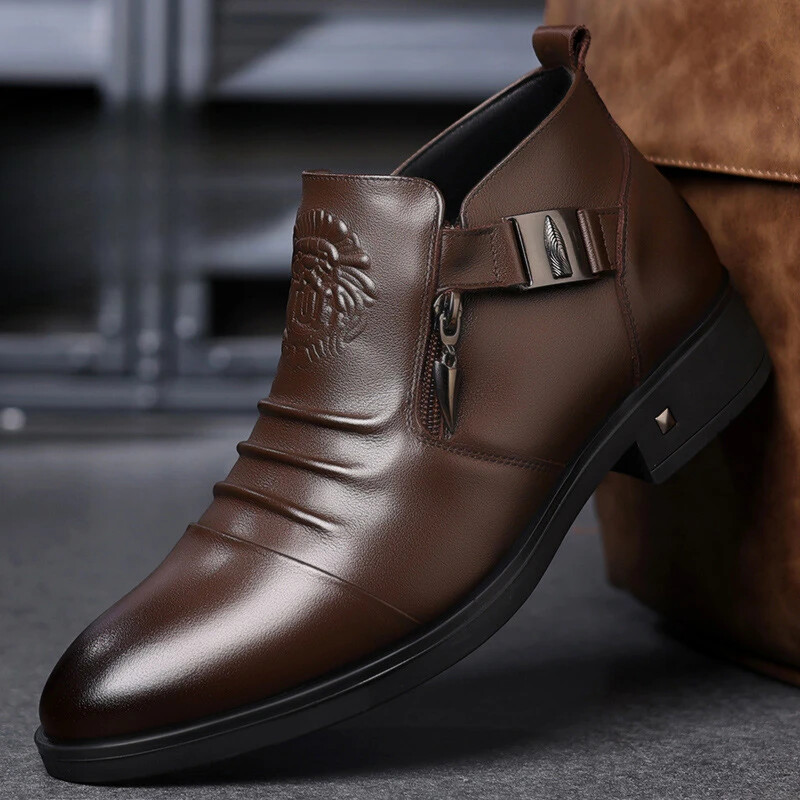 Designer Male Leather Ankle Boots Fashion Soft-soled Comfortable Dress Shoes