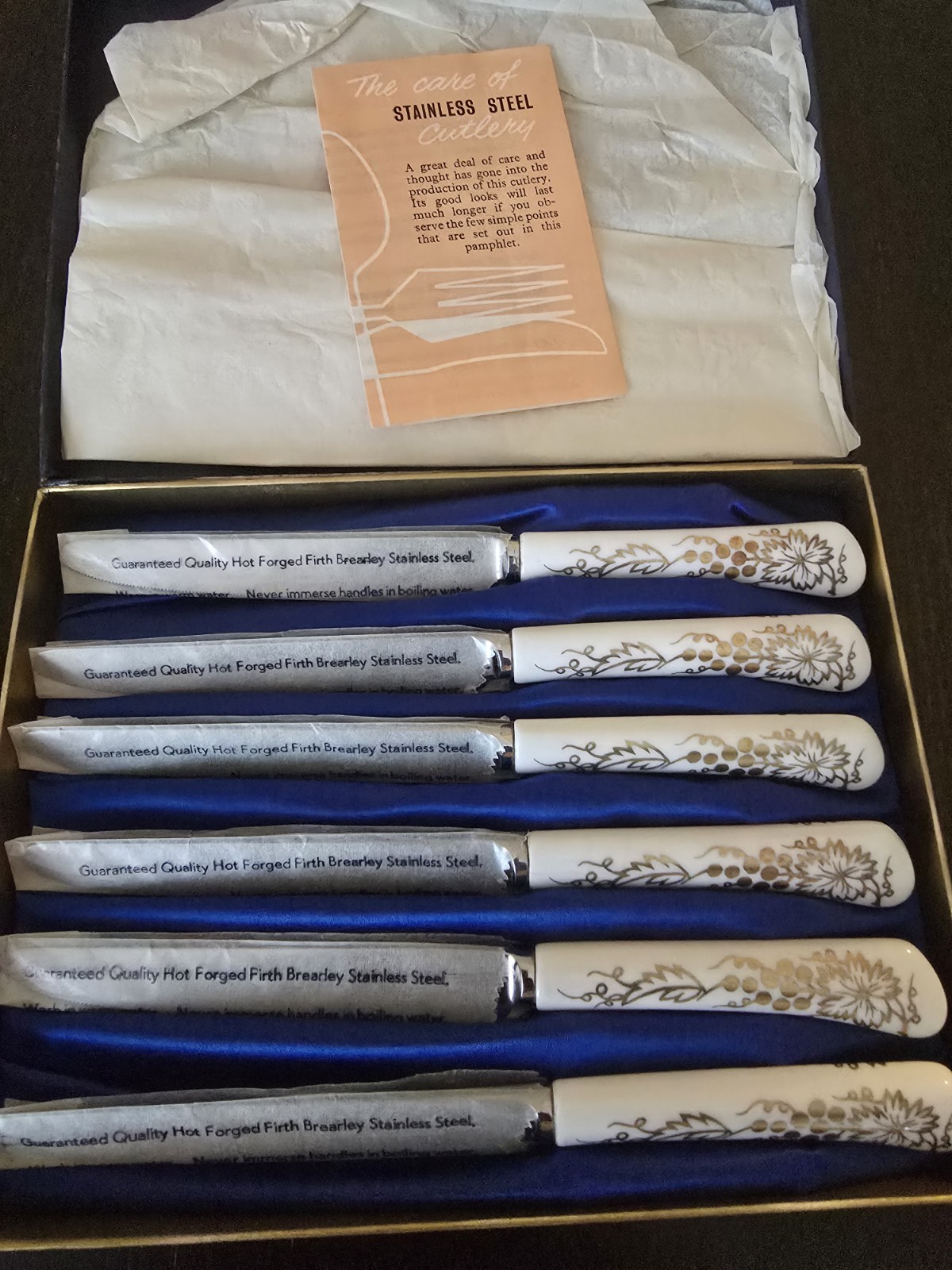 1950's Cutlass & Coalport Sheffield Porcelain Handled Stainless Steel Knife Set