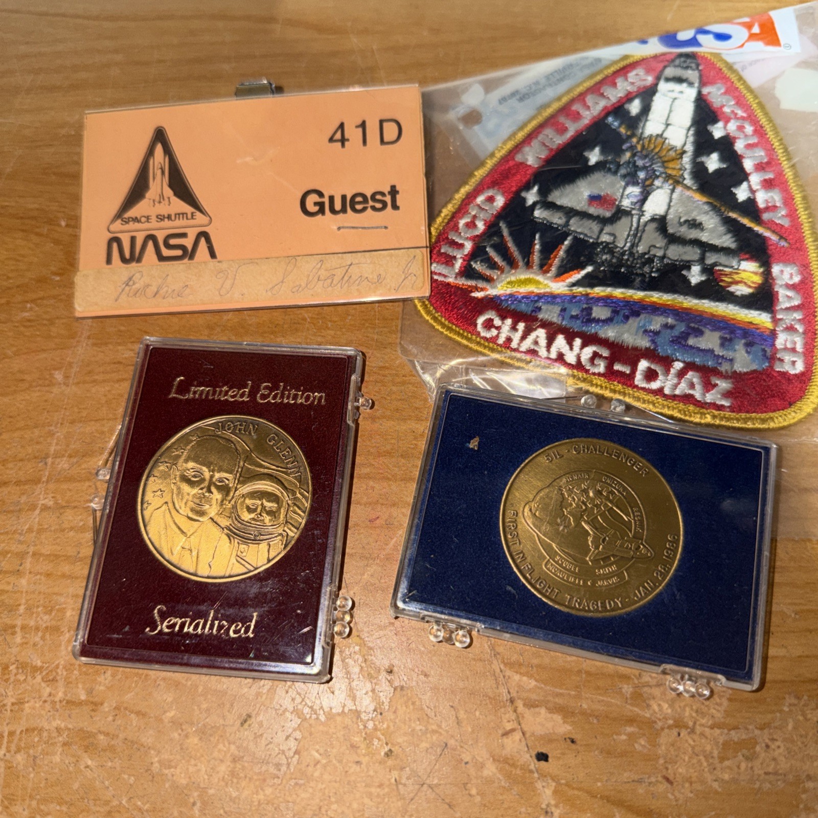 Lot Of 4 NASA Space Shuttle John Glenn Coins  Passes Badge Chang-Diaz Patch
