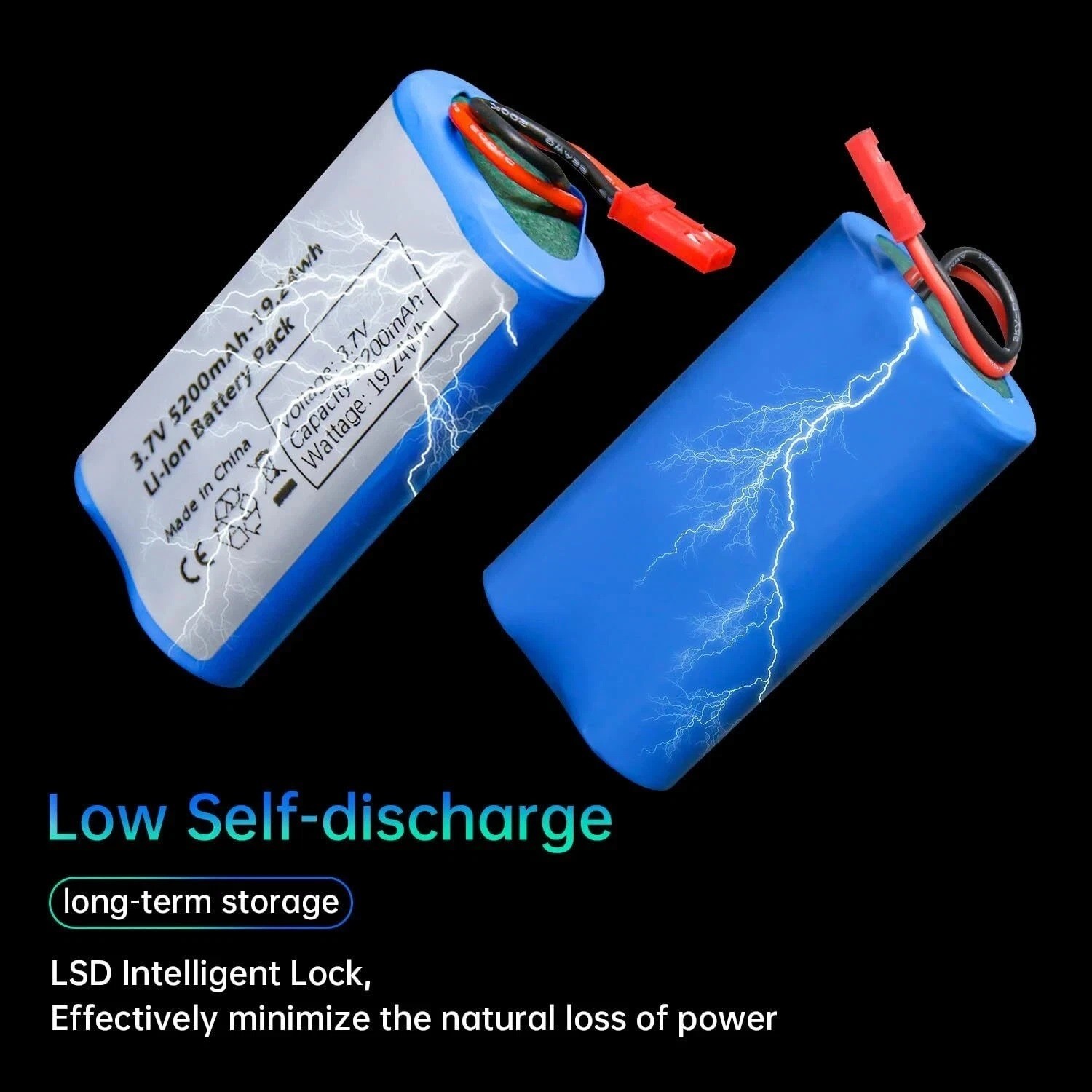 3.7V 5200Mah Rechargeable Battery Pack Lithium Ion Batteries with JST-2P Connect