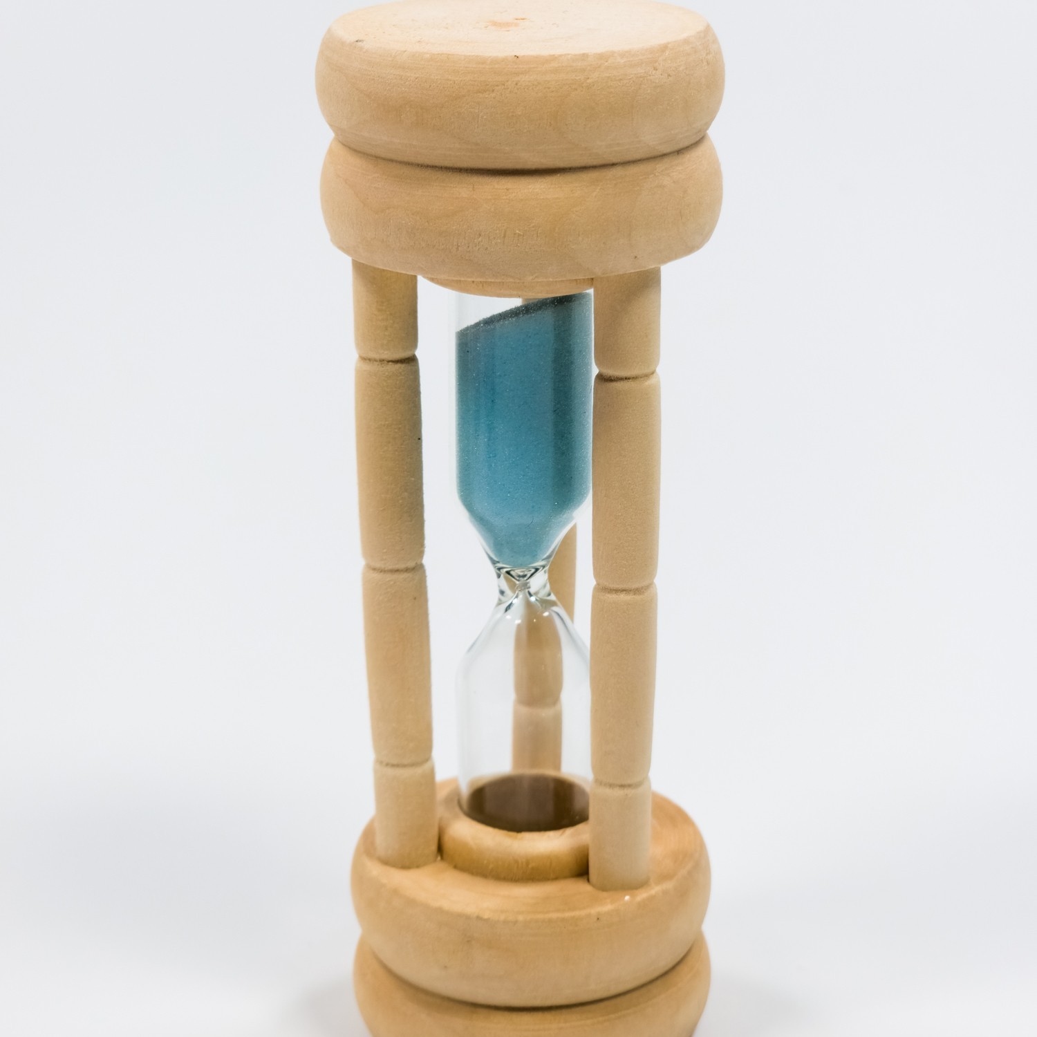 Wooden Sand Timer Hourglass 3 Min Light Blue Sand 4-Post Glass Bulb New