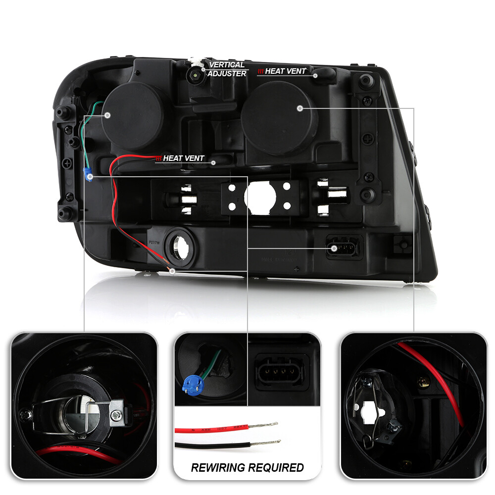 2002-2009 Chevy Trailblazer Black LED Tube Projector Headlights Pair Left+Right
