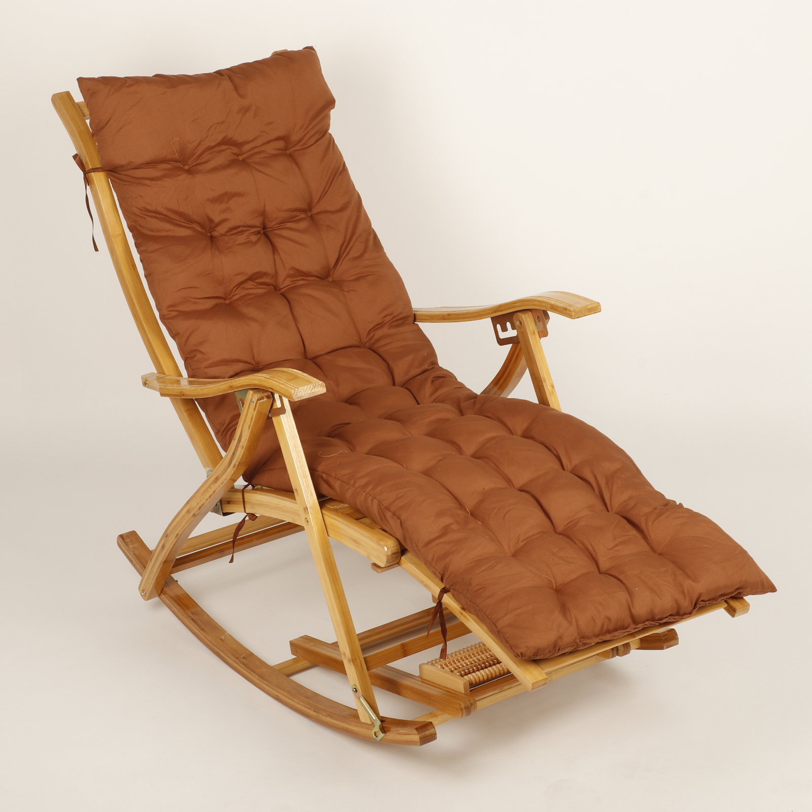 Adjustable Rocking Chair w/Cushion Folding Bamboo Recliner Backyard Porch Sofa