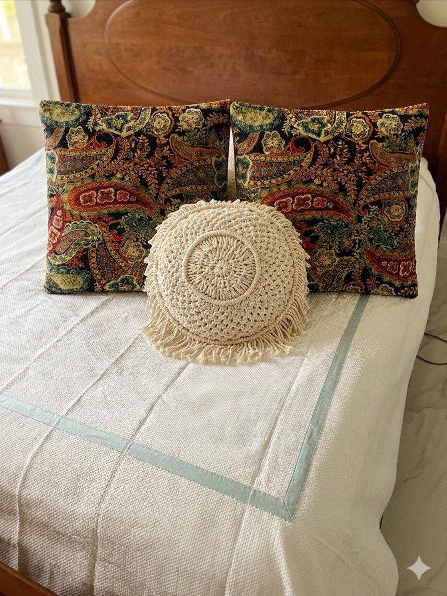 Pottery Barn Paisley Throw Pillow Cover 24x24 Boho Velvet Decorative 3 Set
