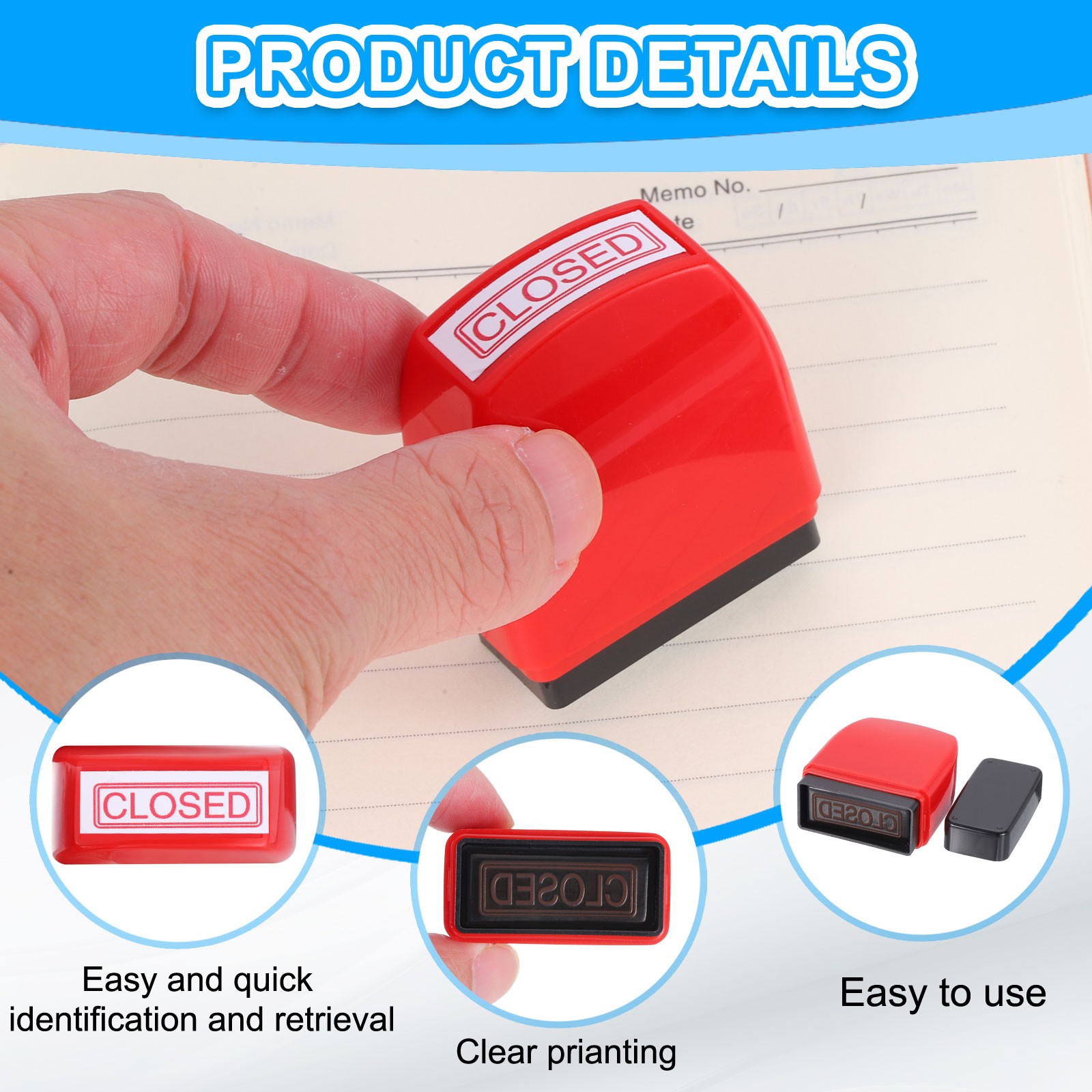 CLOSED Notice Stamp Self Inking, Red Black