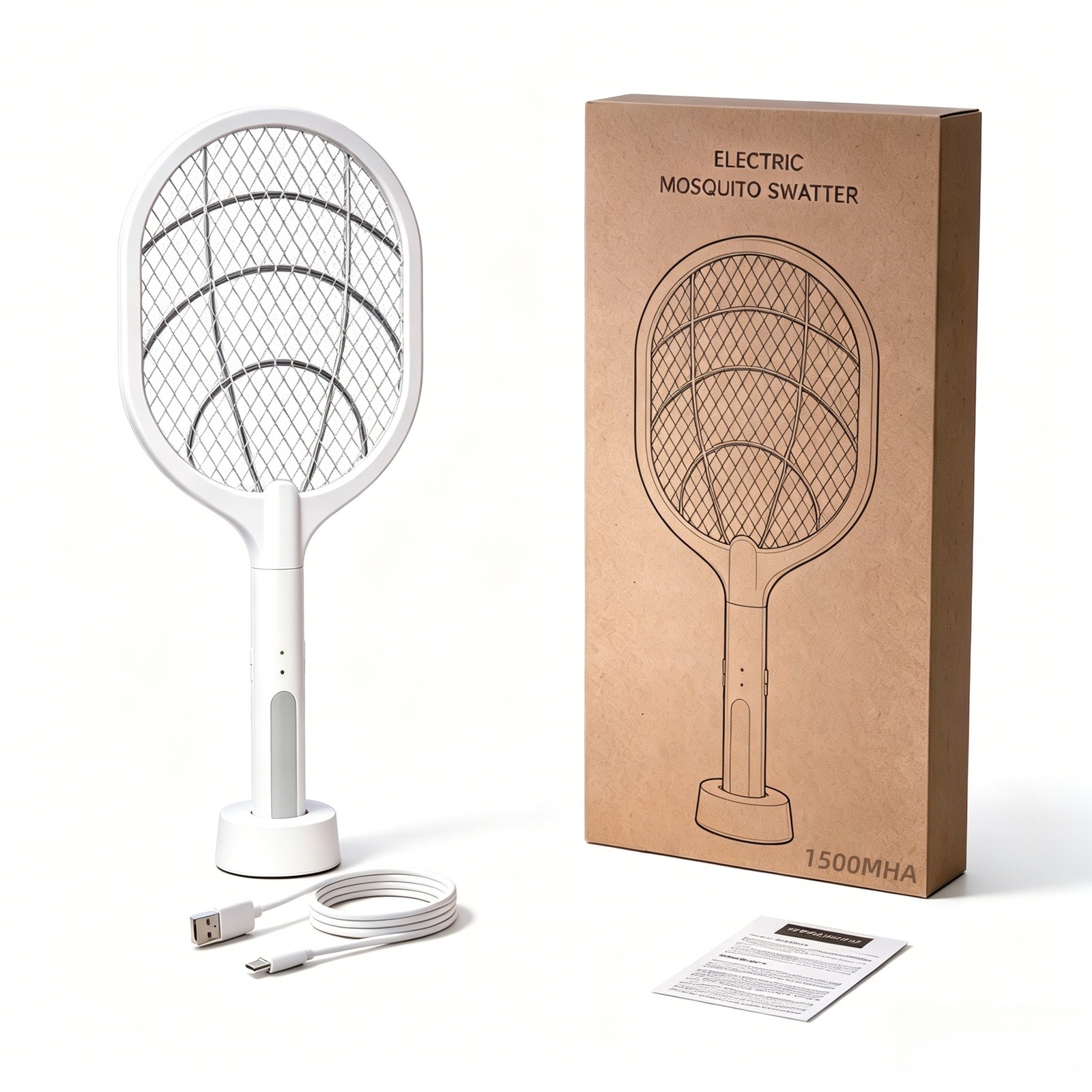 Upgraded 2 in1 Mosquito Swatter Electric Fly Swatter Racket Rechargeable 1500mAh