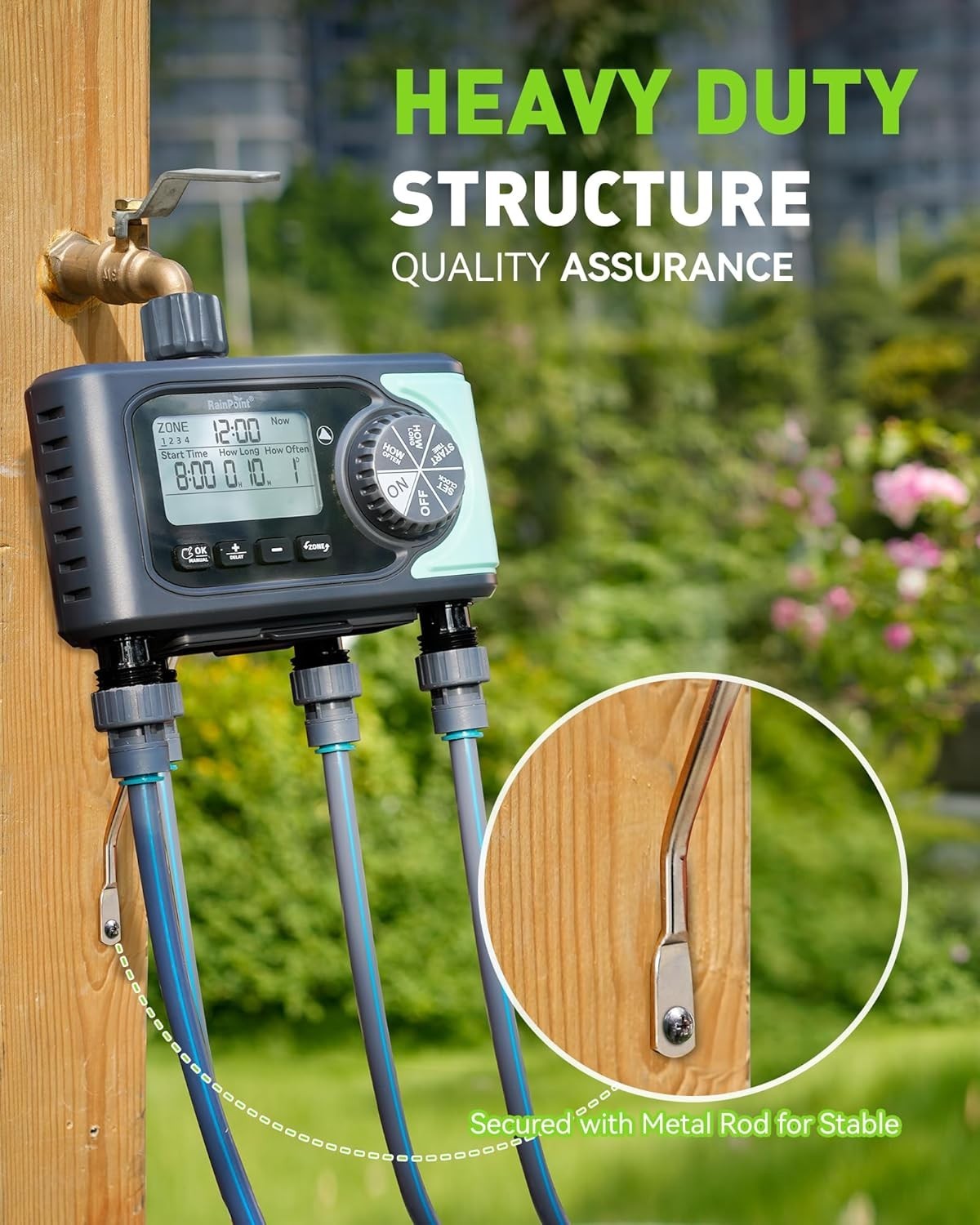 RAINPOINT Sprinkler Timer, 4 Outlets Hose Timer, 4 Zone Water Timer for Watering