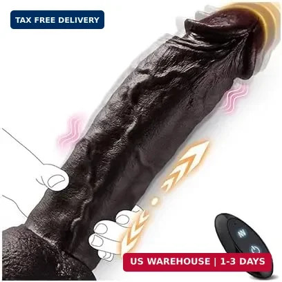 10 Inch Big Black Dildo-Thrusting Realistic BBC Dildo with 9 Vibrating & 3 Thrus