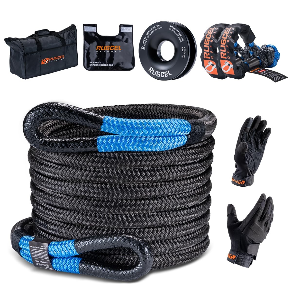 RUGCEL Kinetic Recovery Rope Tow Rope - 34000 lbs Strength, 1" x 30ft, with H...