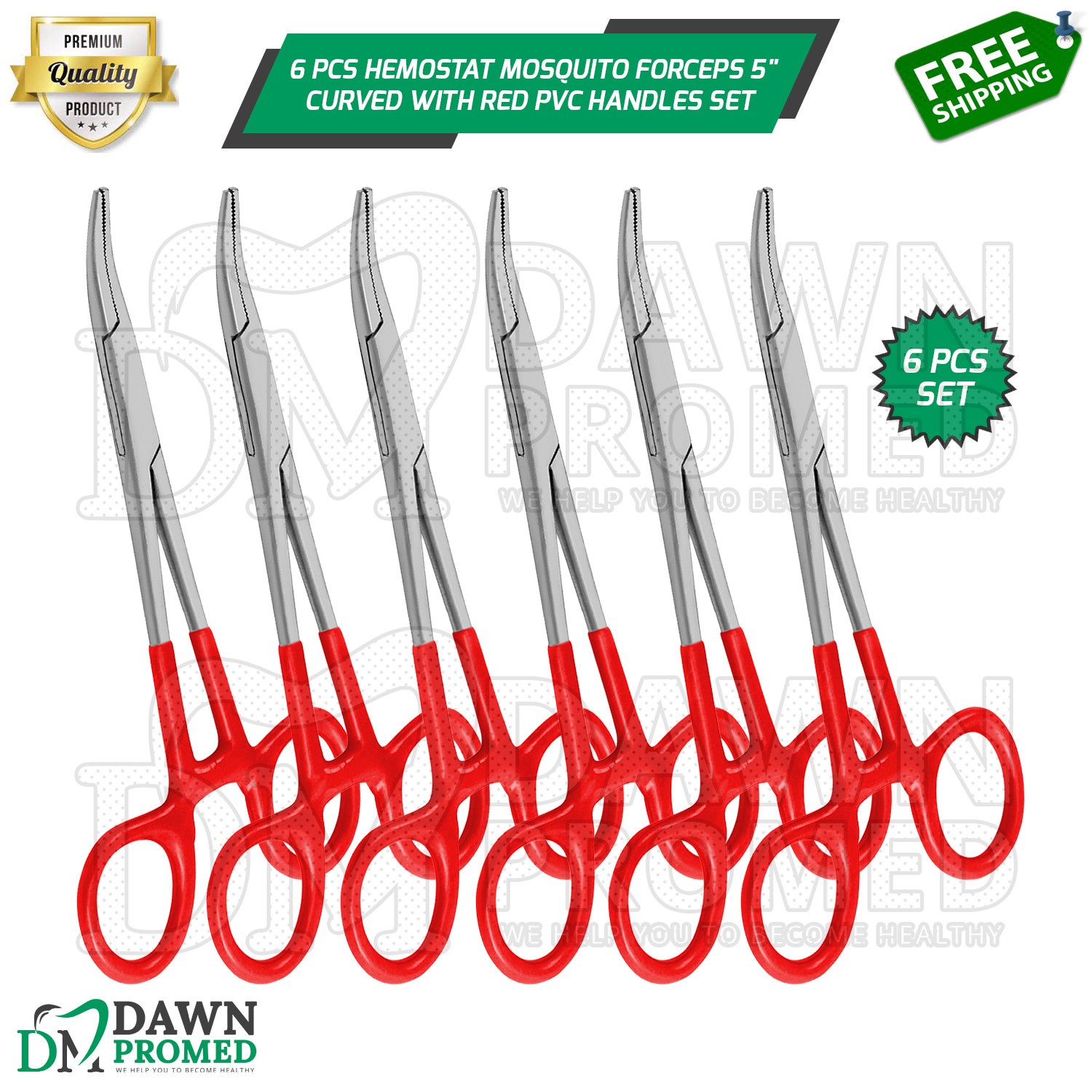 6 Pcs Hemostat Mosquito Forceps 5" Curved With Red PVC Handles Set German Gr